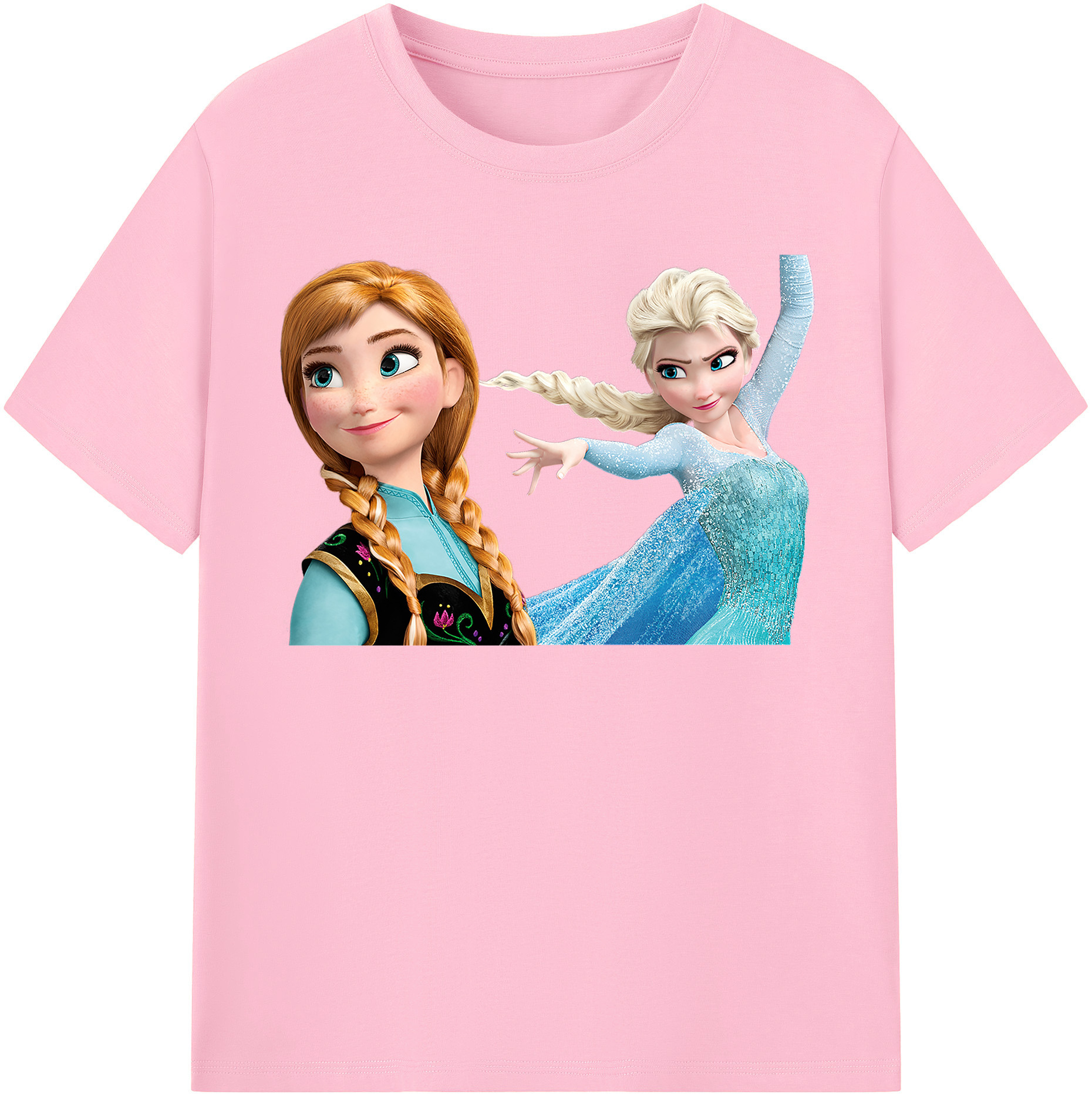 （画像用） アナと雪の女王 アンナ エルサ Frozen Anna Elsa 綿100％半袖Tシャツ（フロントプリント）