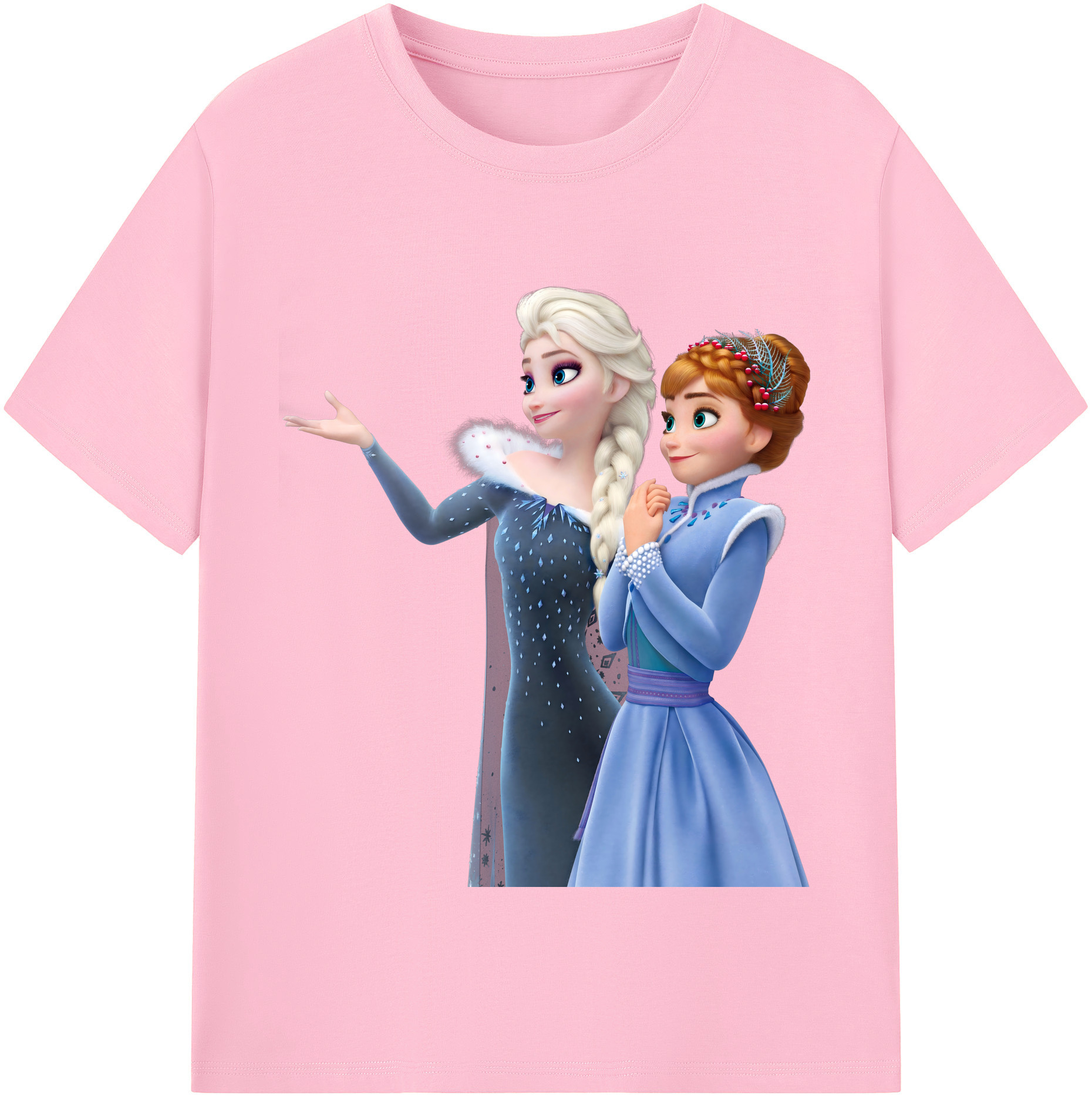 （画像用） アナと雪の女王 アンナ エルサ Frozen Anna Elsa 綿100％半袖Tシャツ（フロントプリント）