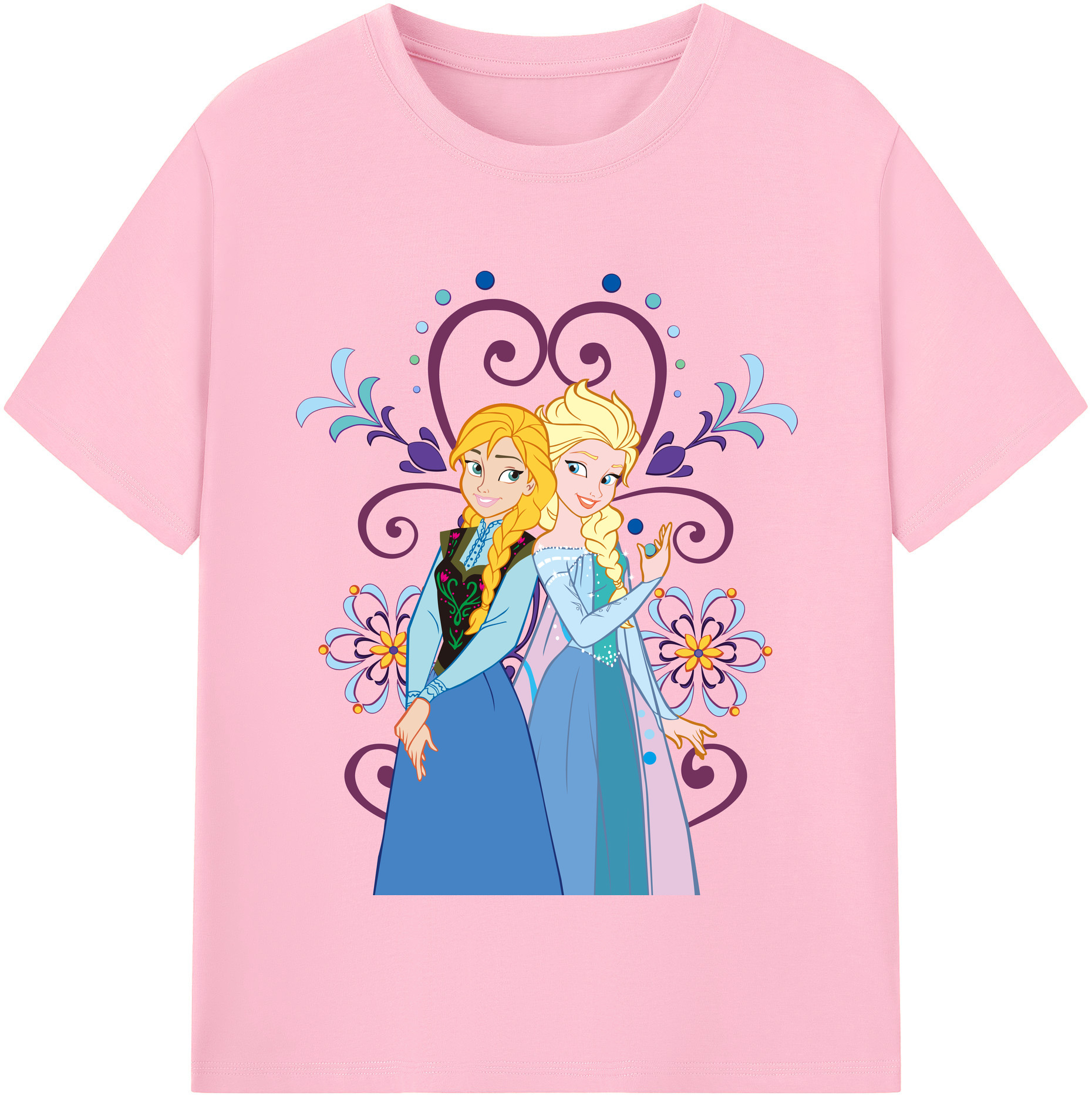 （画像用） アナと雪の女王 アンナ エルサ Frozen Anna Elsa 綿100％半袖Tシャツ（フロントプリント）