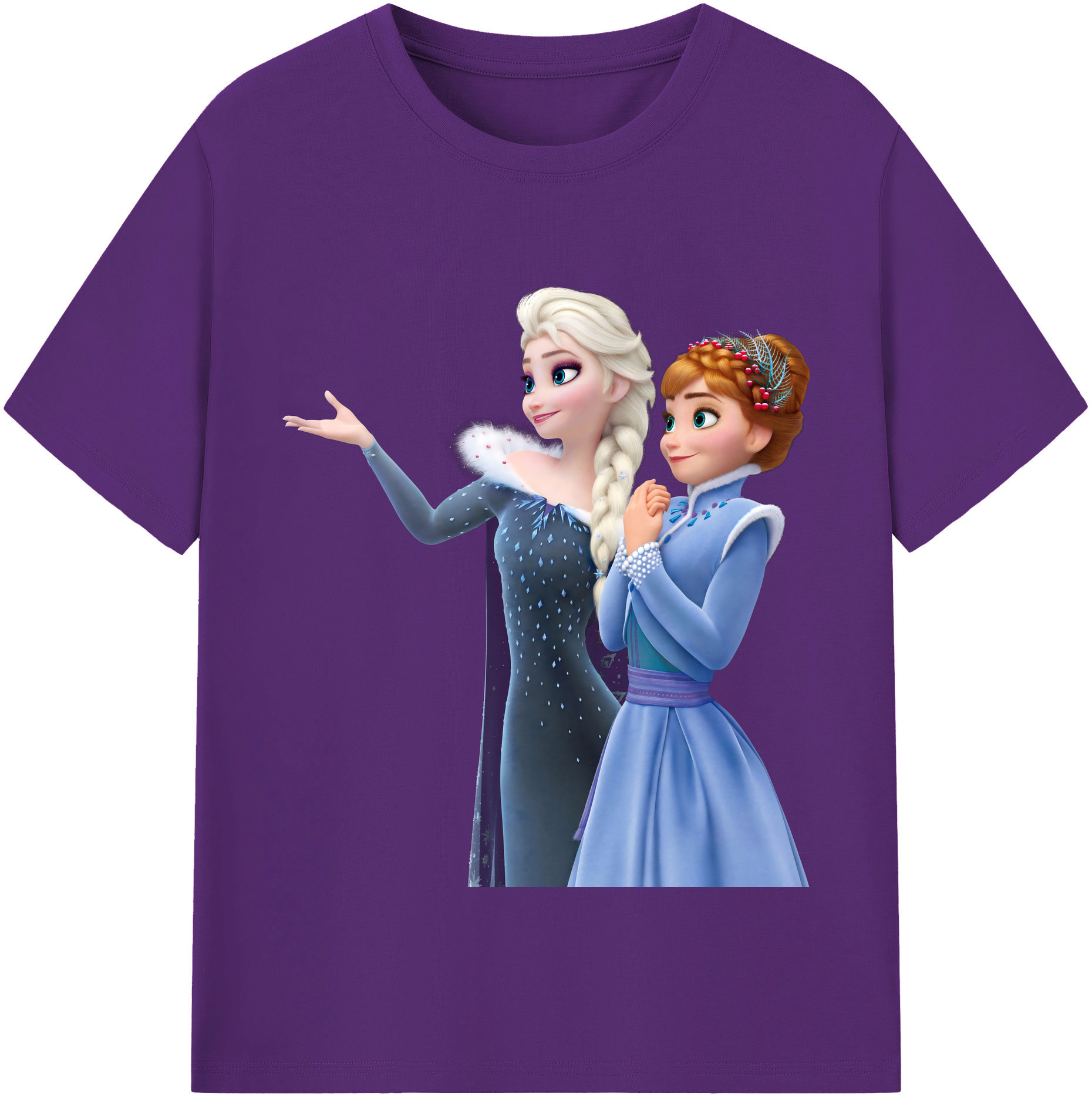 （画像用） アナと雪の女王 アンナ エルサ Frozen Anna Elsa 綿100％半袖Tシャツ（フロントプリント）