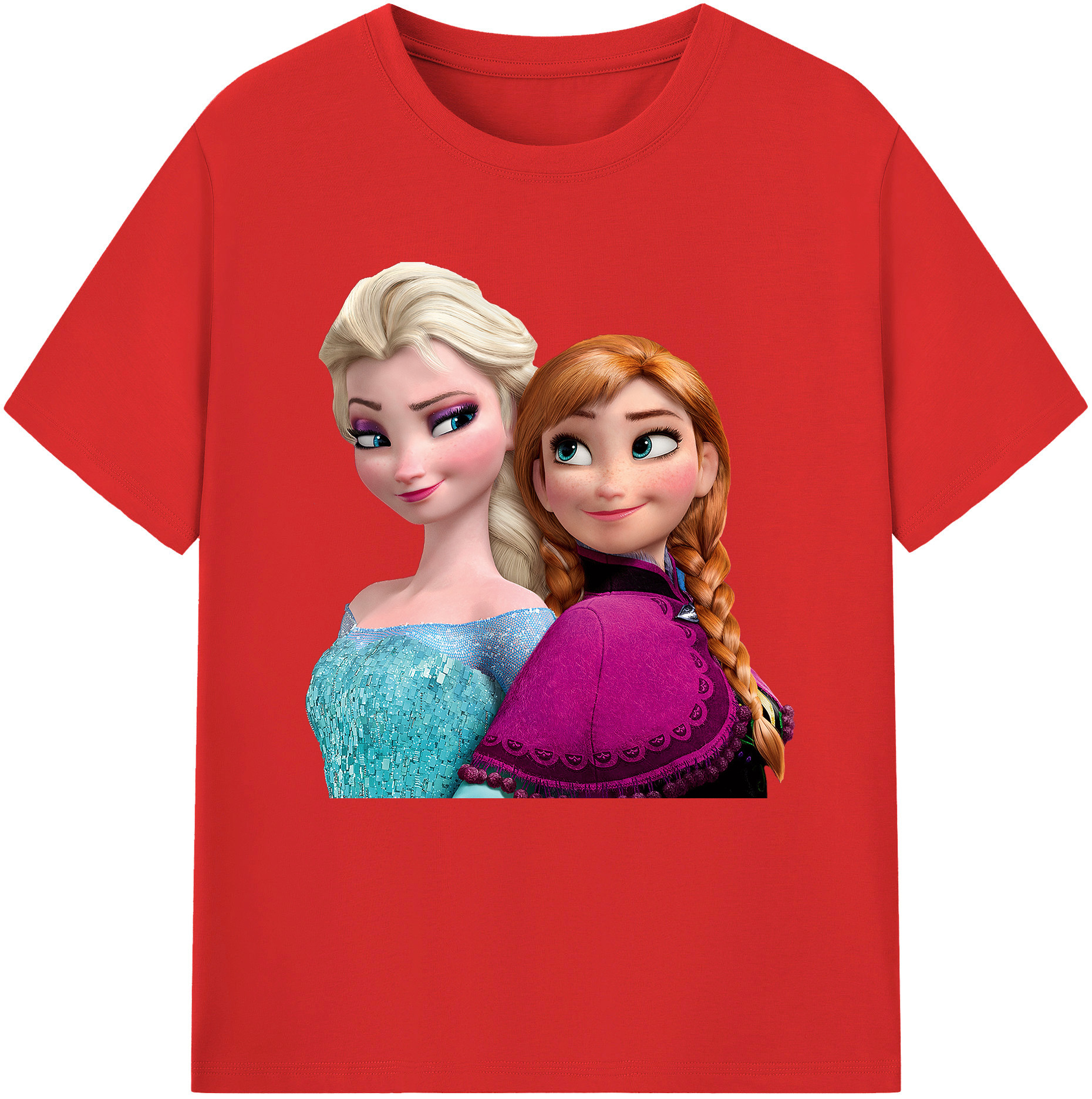 （画像用） アナと雪の女王 アンナ エルサ Frozen Anna Elsa 綿100％半袖Tシャツ（フロントプリント）