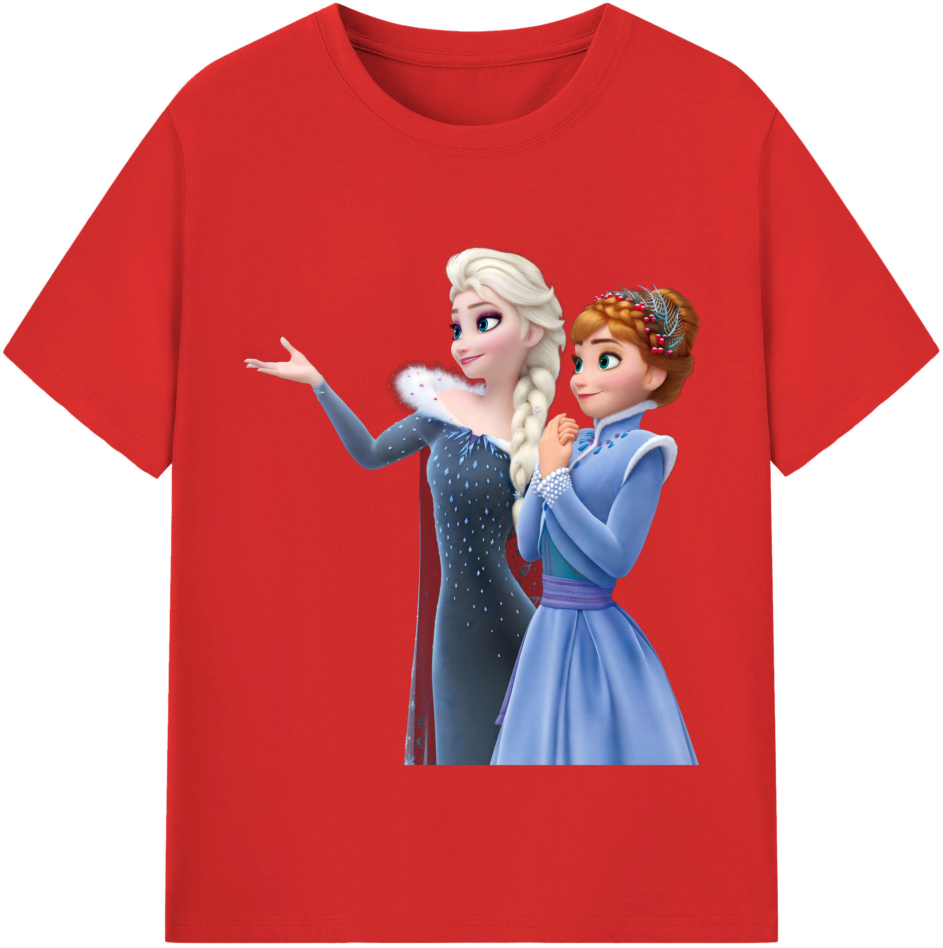 （画像用） アナと雪の女王 アンナ エルサ Frozen Anna Elsa 綿100％半袖Tシャツ（フロントプリント）