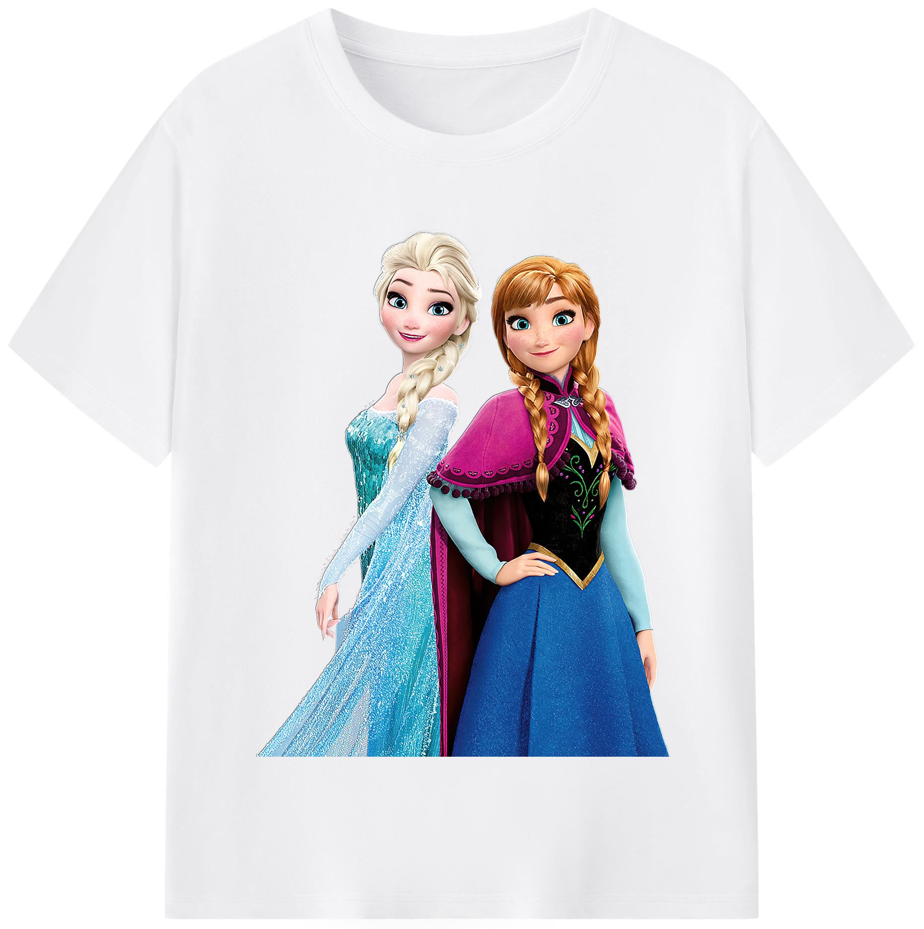 （画像用） アナと雪の女王 アンナ エルサ Frozen Anna Elsa 綿100％半袖Tシャツ（フロントプリント）
