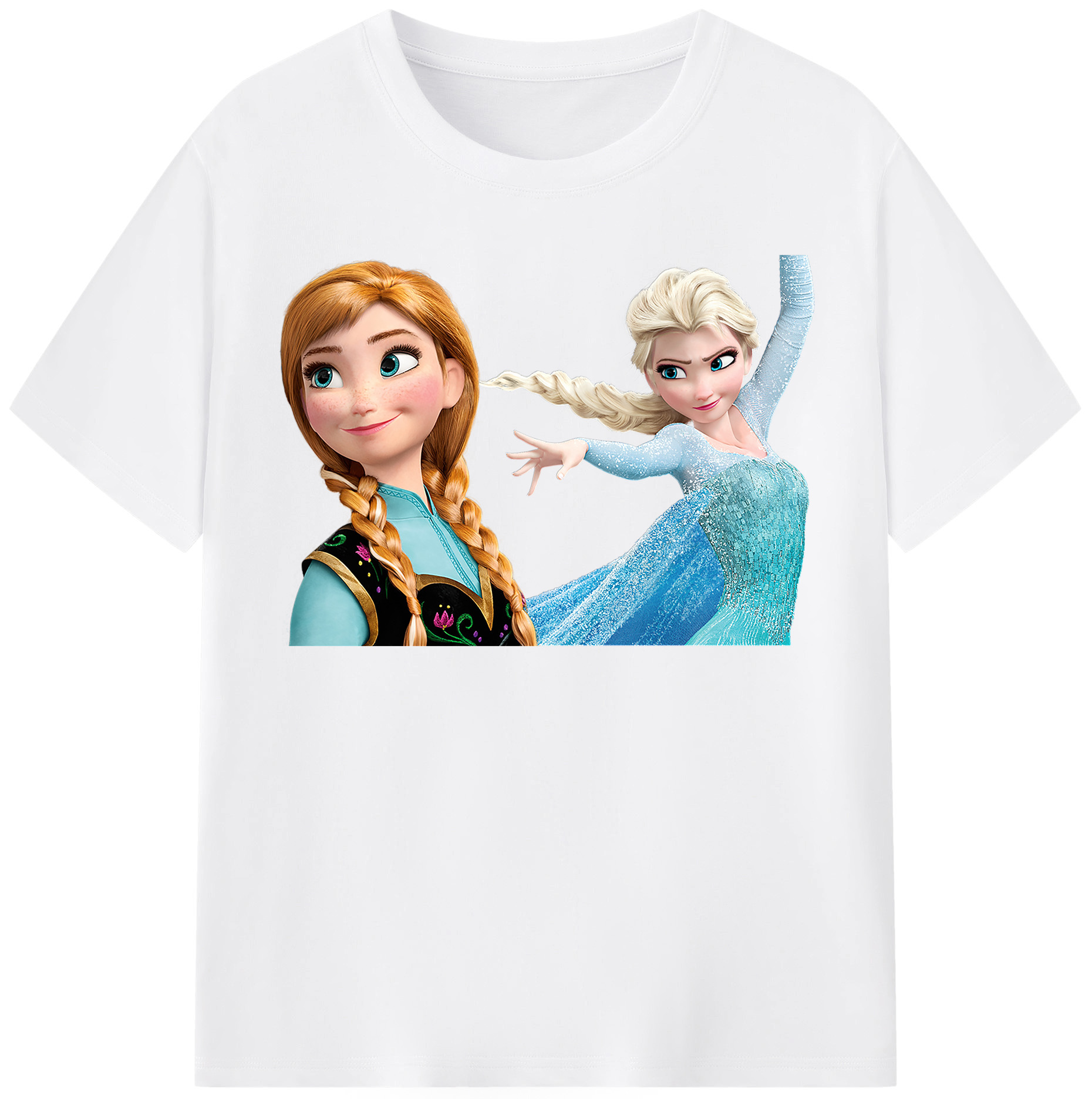 （画像用） アナと雪の女王 アンナ エルサ Frozen Anna Elsa 綿100％半袖Tシャツ（フロントプリント）