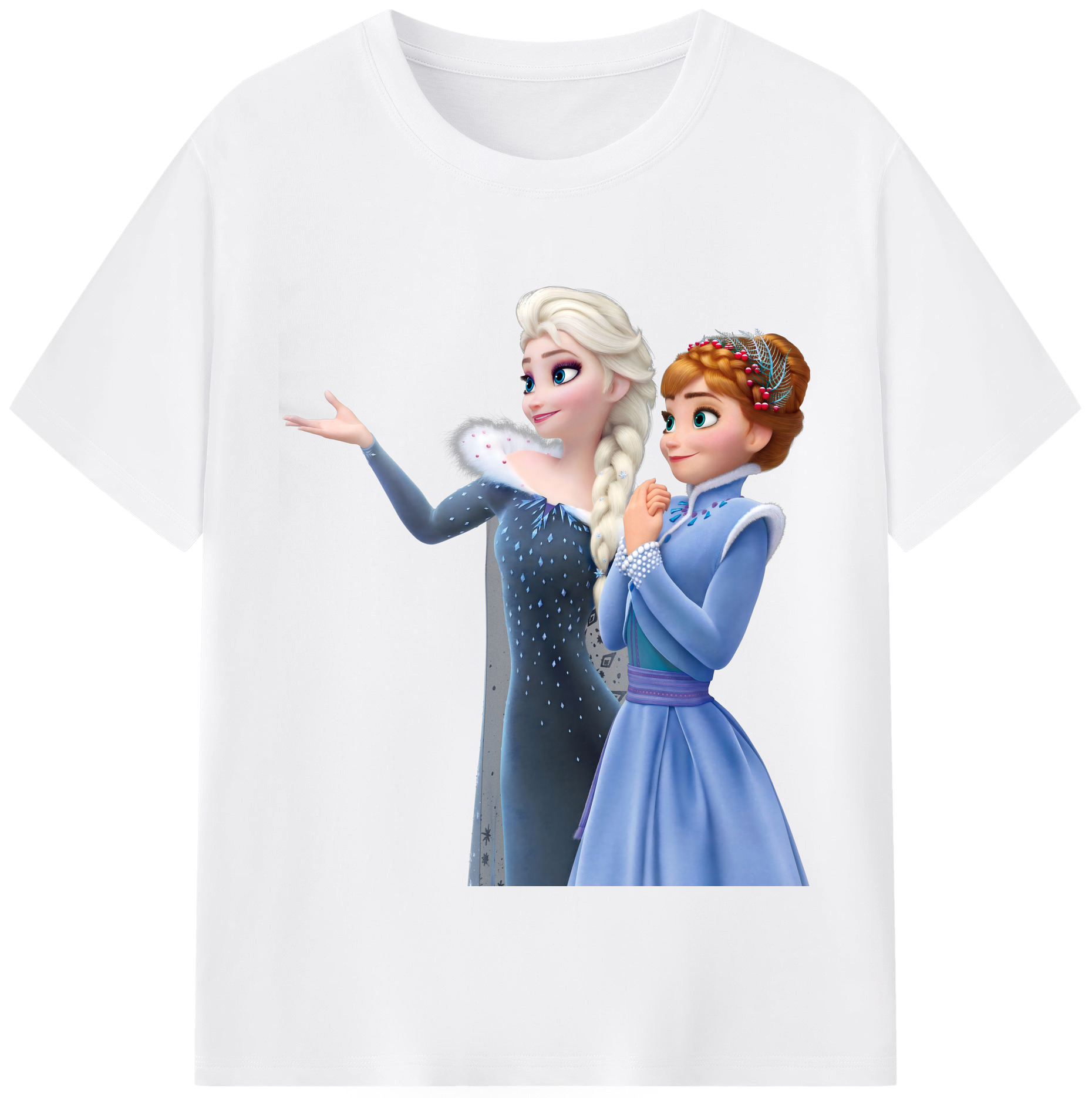 （画像用） アナと雪の女王 アンナ エルサ Frozen Anna Elsa 綿100％半袖Tシャツ（フロントプリント）