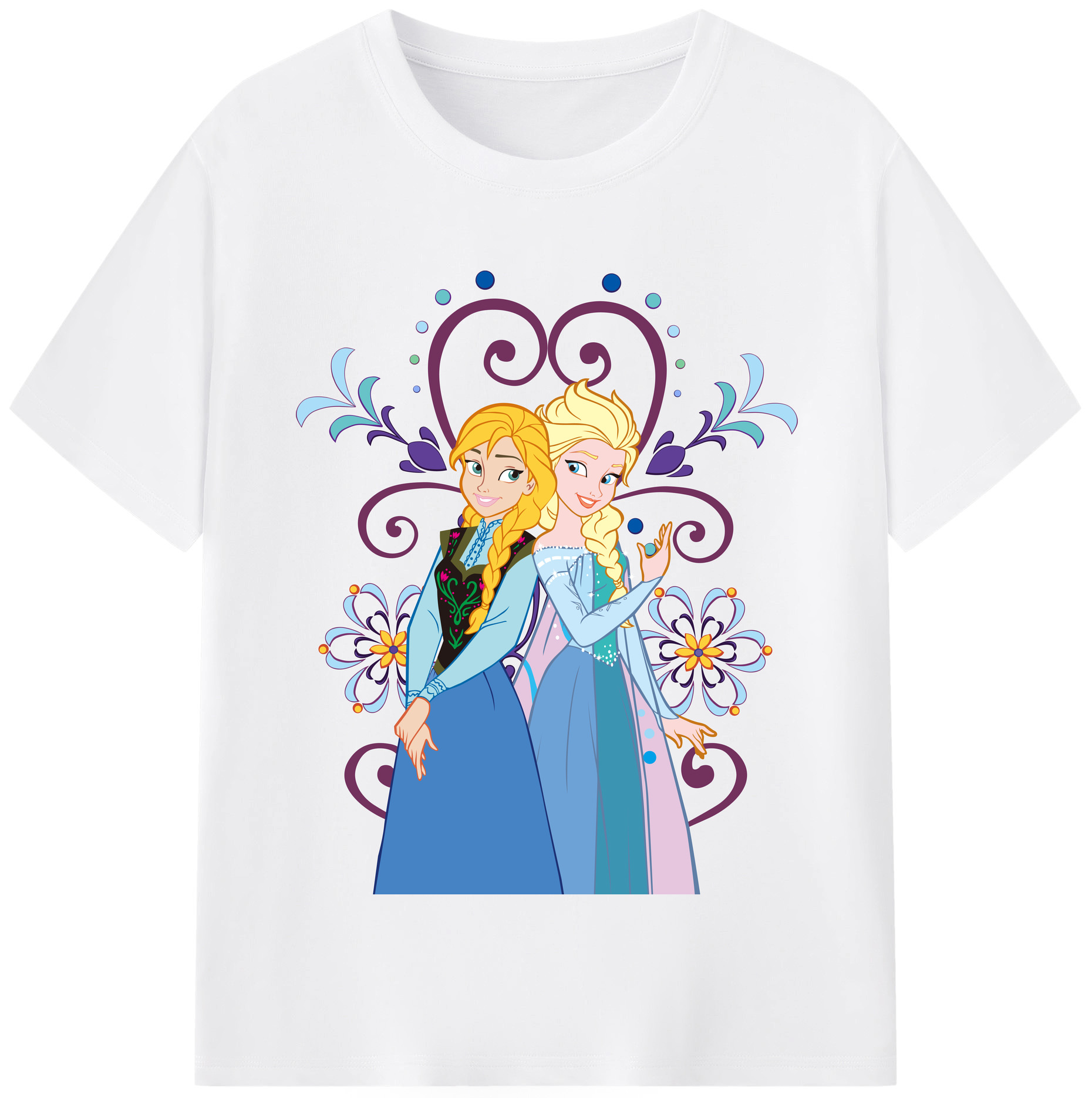 （画像用） アナと雪の女王 アンナ エルサ Frozen Anna Elsa 綿100％半袖Tシャツ（フロントプリント）