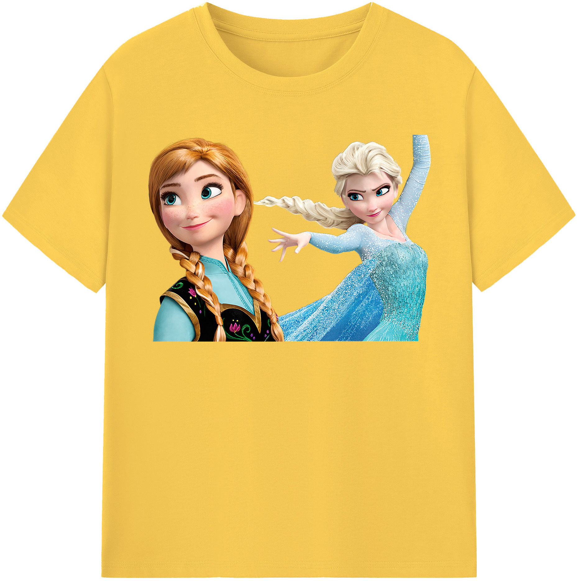 （画像用） アナと雪の女王 アンナ エルサ Frozen Anna Elsa 綿100％半袖Tシャツ（フロントプリント）