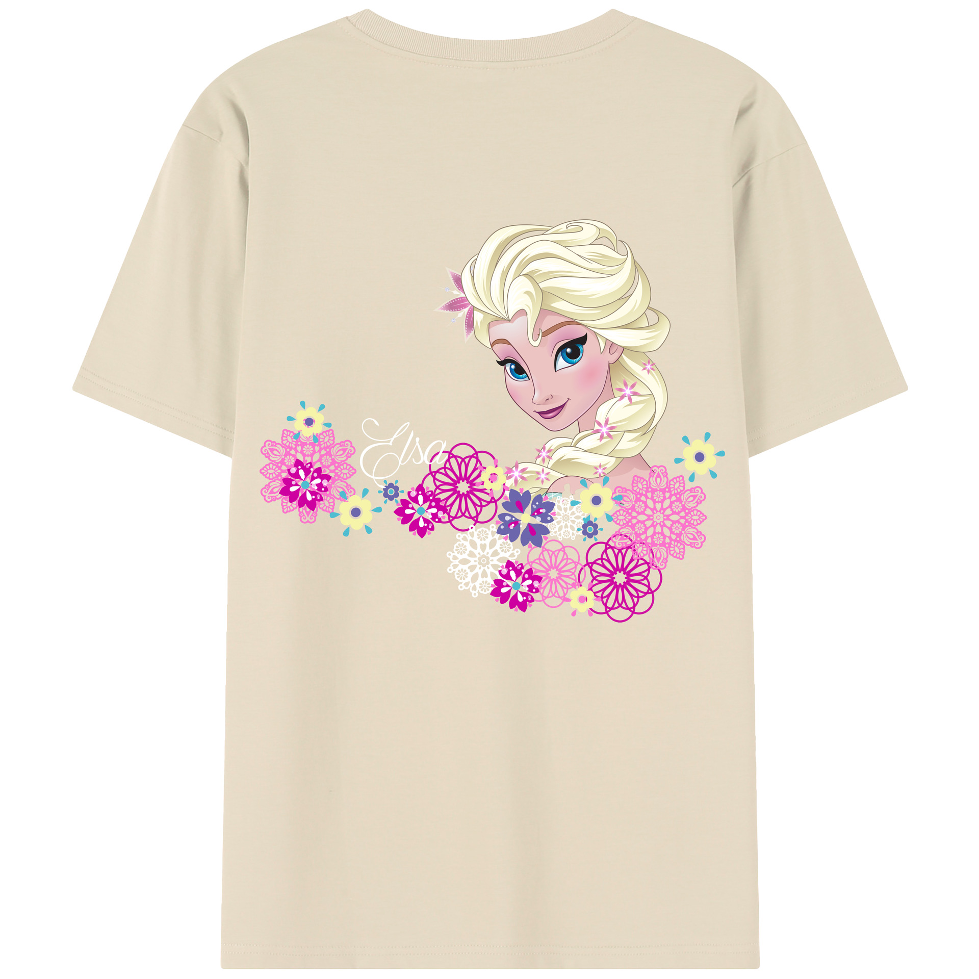 （画像用） アナと雪の女王 アンナ エルサ Frozen Anna Elsa 綿100％半袖Tシャツ（背面プリント）