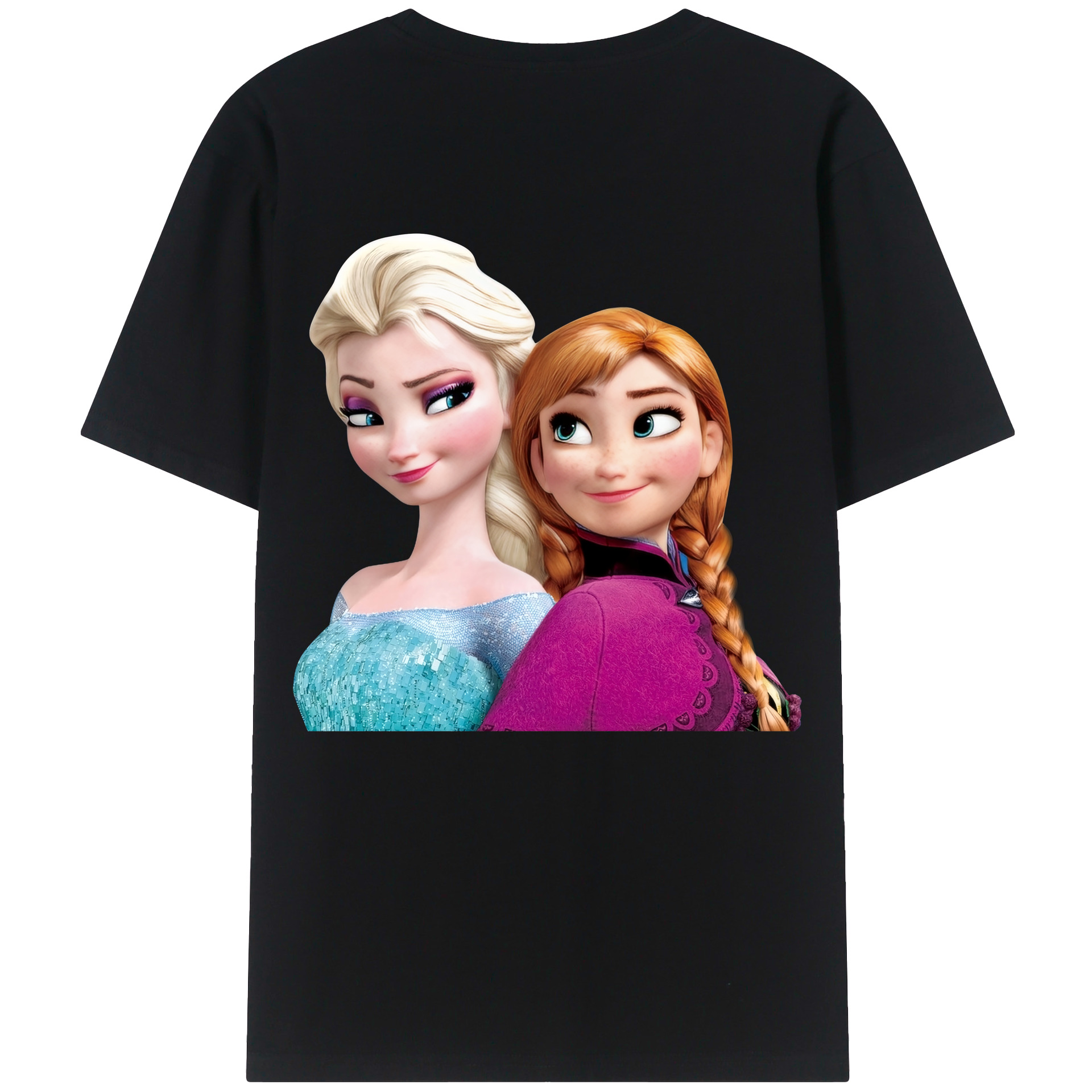 （画像用） アナと雪の女王 アンナ エルサ Frozen Anna Elsa 綿100％半袖Tシャツ（背面プリント）