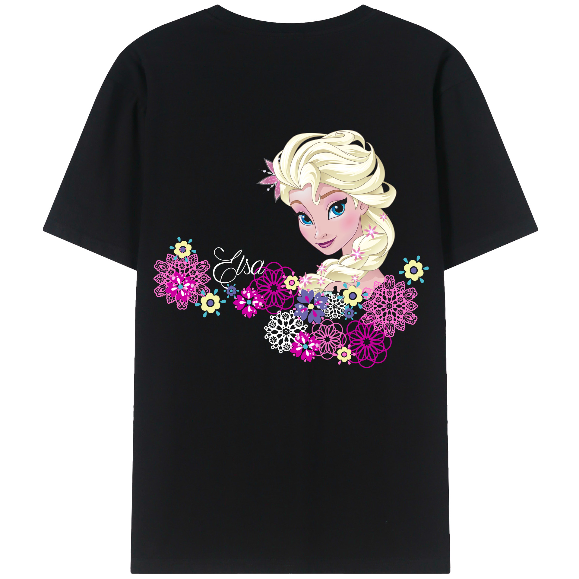 （画像用） アナと雪の女王 アンナ エルサ Frozen Anna Elsa 綿100％半袖Tシャツ（背面プリント）