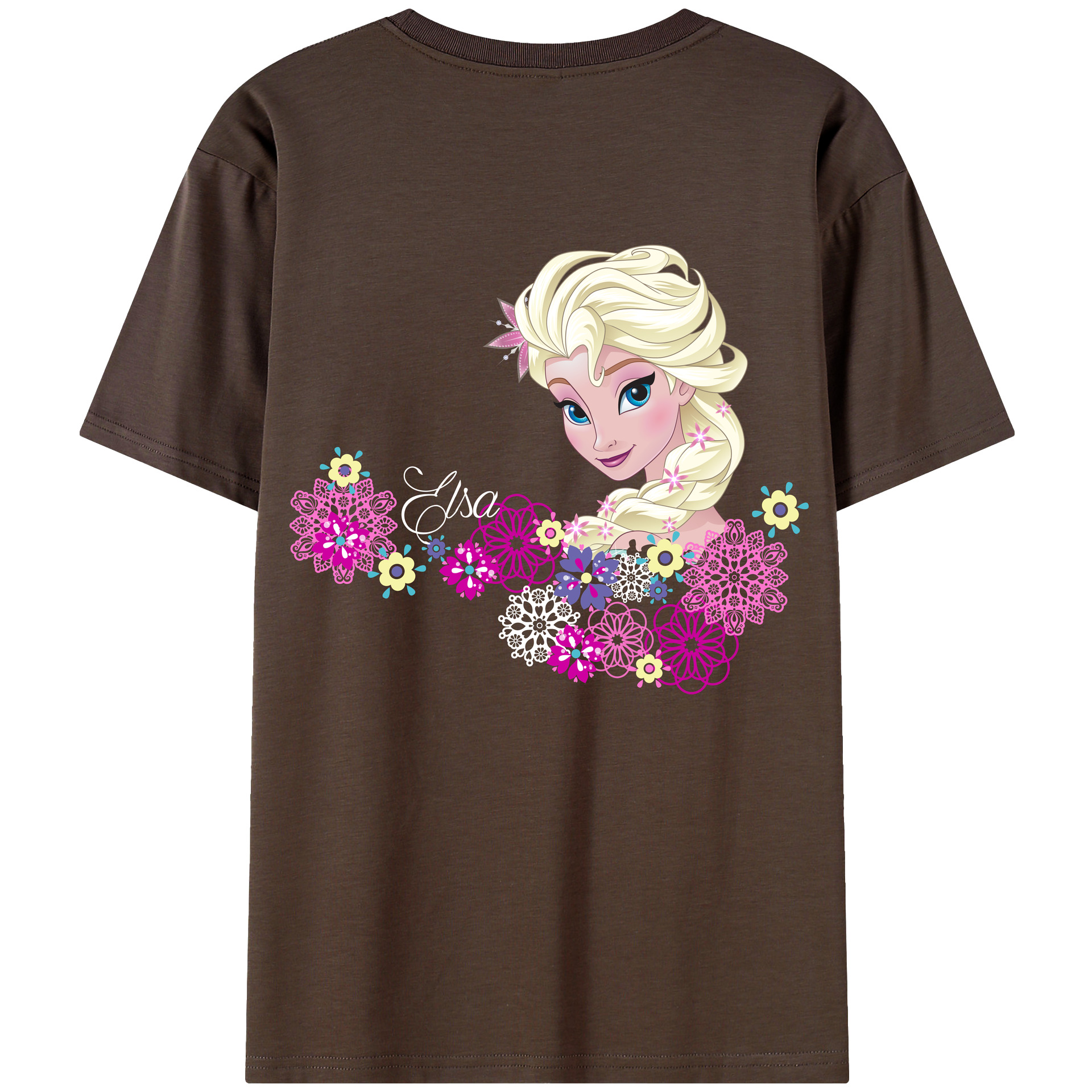 （画像用） アナと雪の女王 アンナ エルサ Frozen Anna Elsa 綿100％半袖Tシャツ（背面プリント）