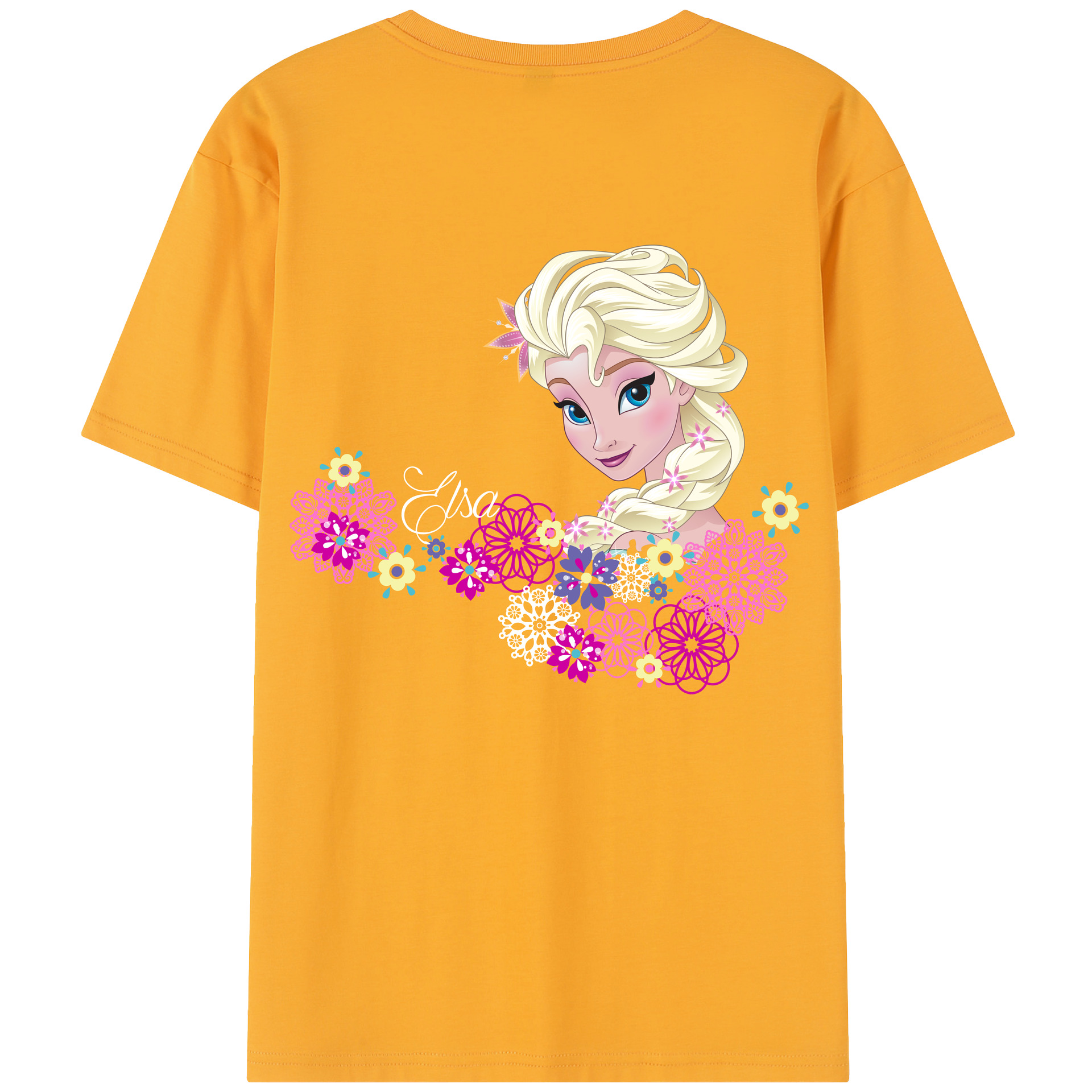 （画像用） アナと雪の女王 アンナ エルサ Frozen Anna Elsa 綿100％半袖Tシャツ（背面プリント）