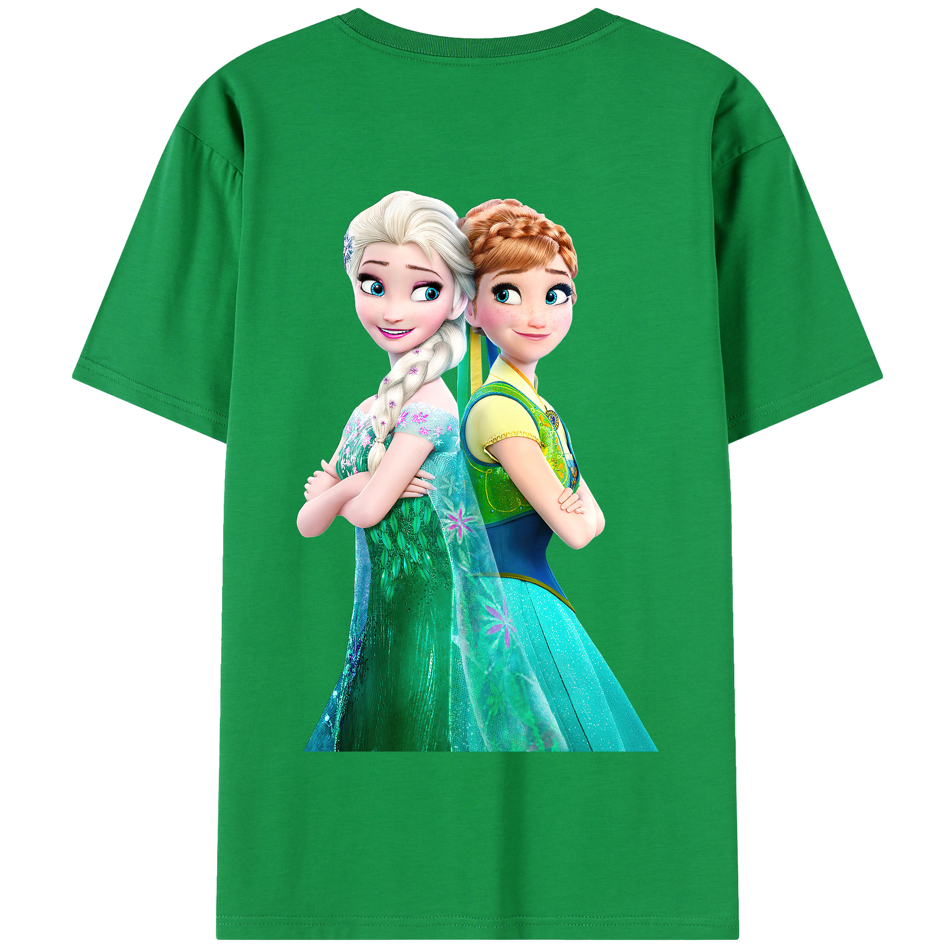 （画像用） アナと雪の女王 アンナ エルサ Frozen Anna Elsa 綿100％半袖Tシャツ（背面プリント）