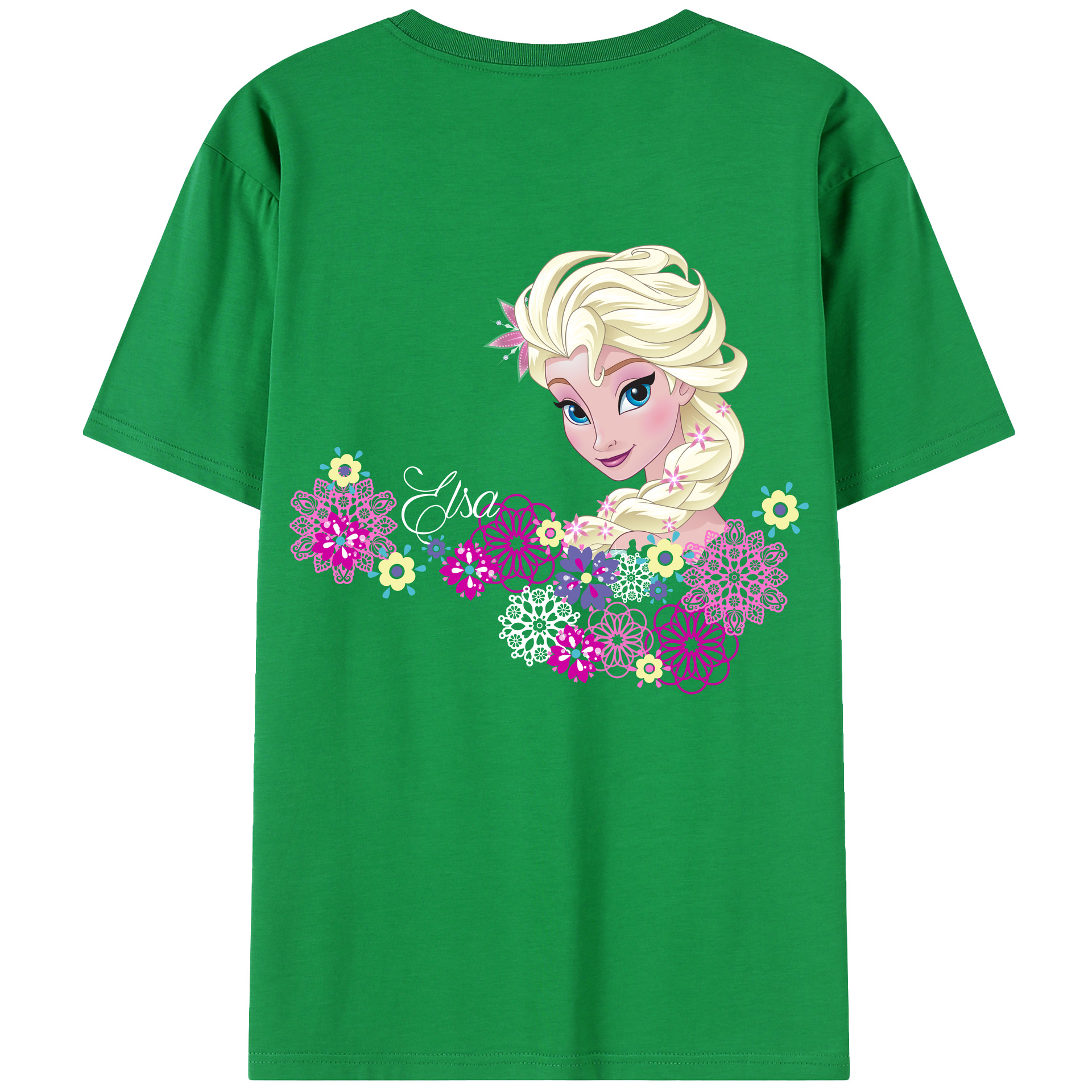 （画像用） アナと雪の女王 アンナ エルサ Frozen Anna Elsa 綿100％半袖Tシャツ（背面プリント）