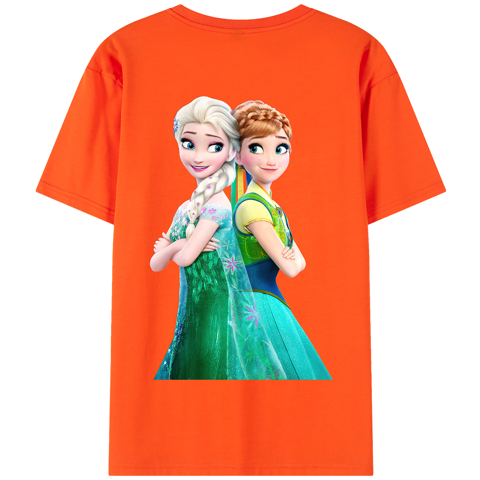 （画像用） アナと雪の女王 アンナ エルサ Frozen Anna Elsa 綿100％半袖Tシャツ（背面プリント）