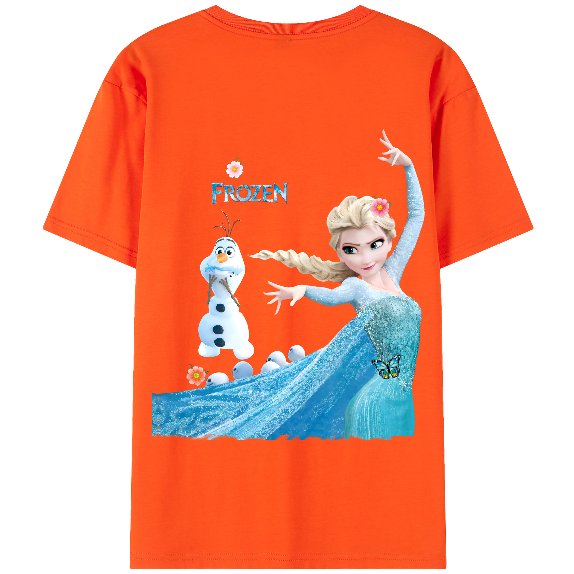 （画像用） アナと雪の女王 アンナ エルサ Frozen Anna Elsa 綿100％半袖Tシャツ（背面プリント）