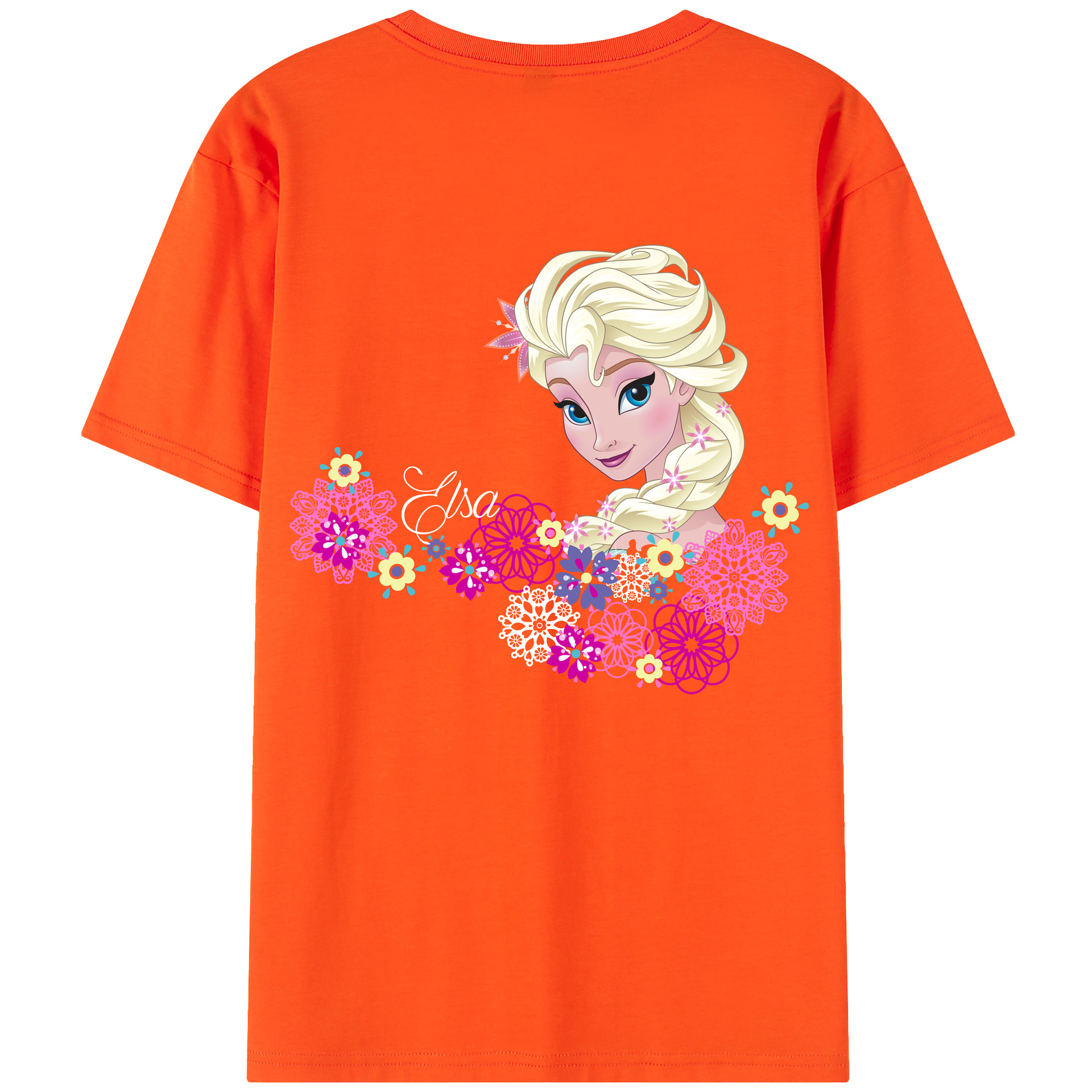 （画像用） アナと雪の女王 アンナ エルサ Frozen Anna Elsa 綿100％半袖Tシャツ（背面プリント）