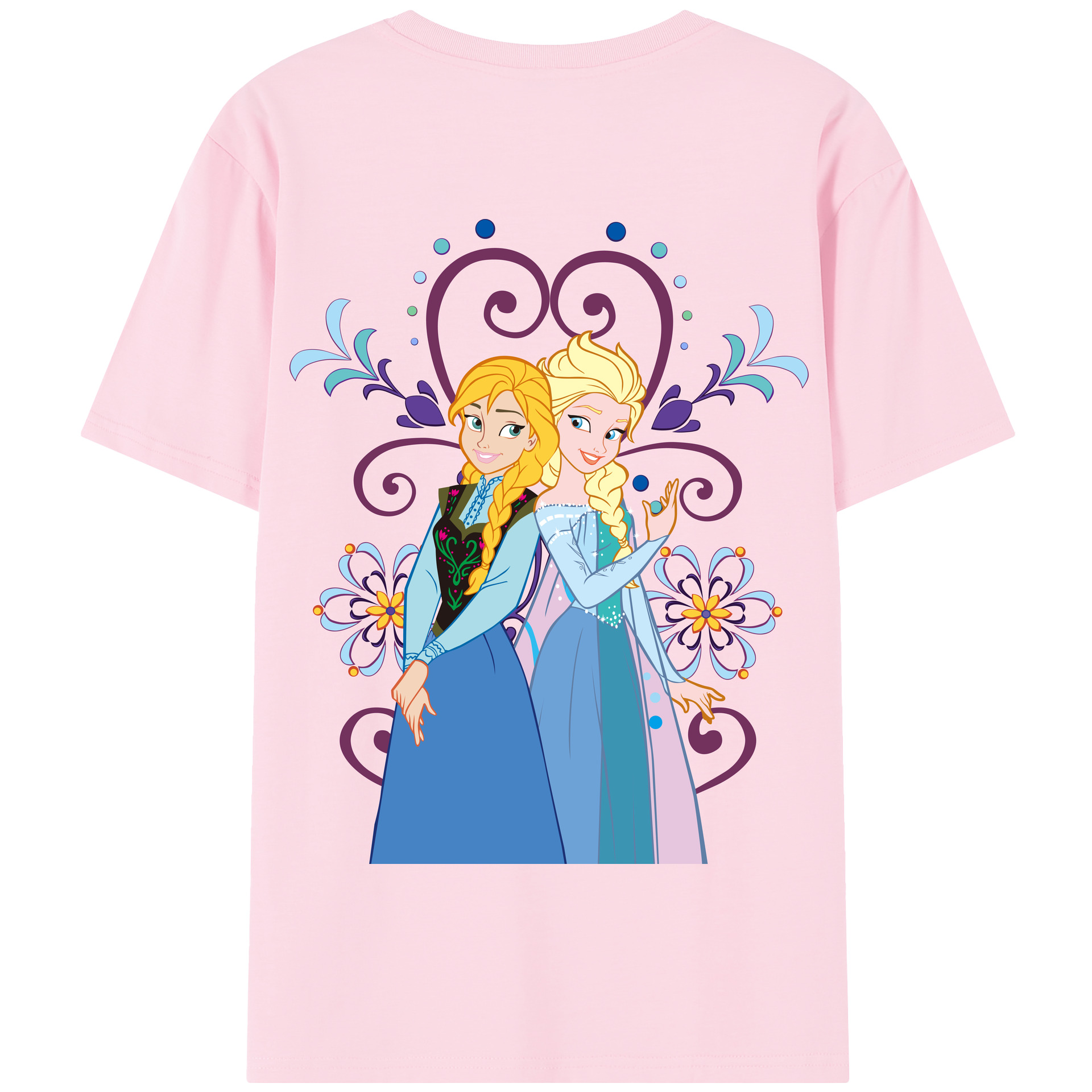 （画像用） アナと雪の女王 アンナ エルサ Frozen Anna Elsa 綿100％半袖Tシャツ（背面プリント）
