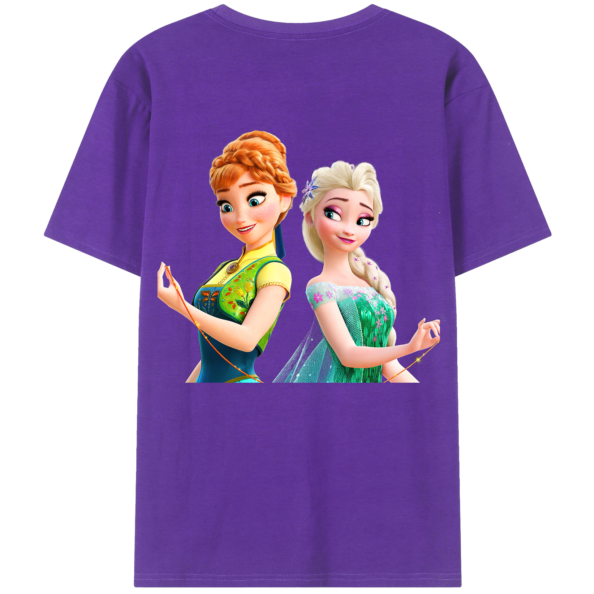 （画像用） アナと雪の女王 アンナ エルサ Frozen Anna Elsa 綿100％半袖Tシャツ（背面プリント）