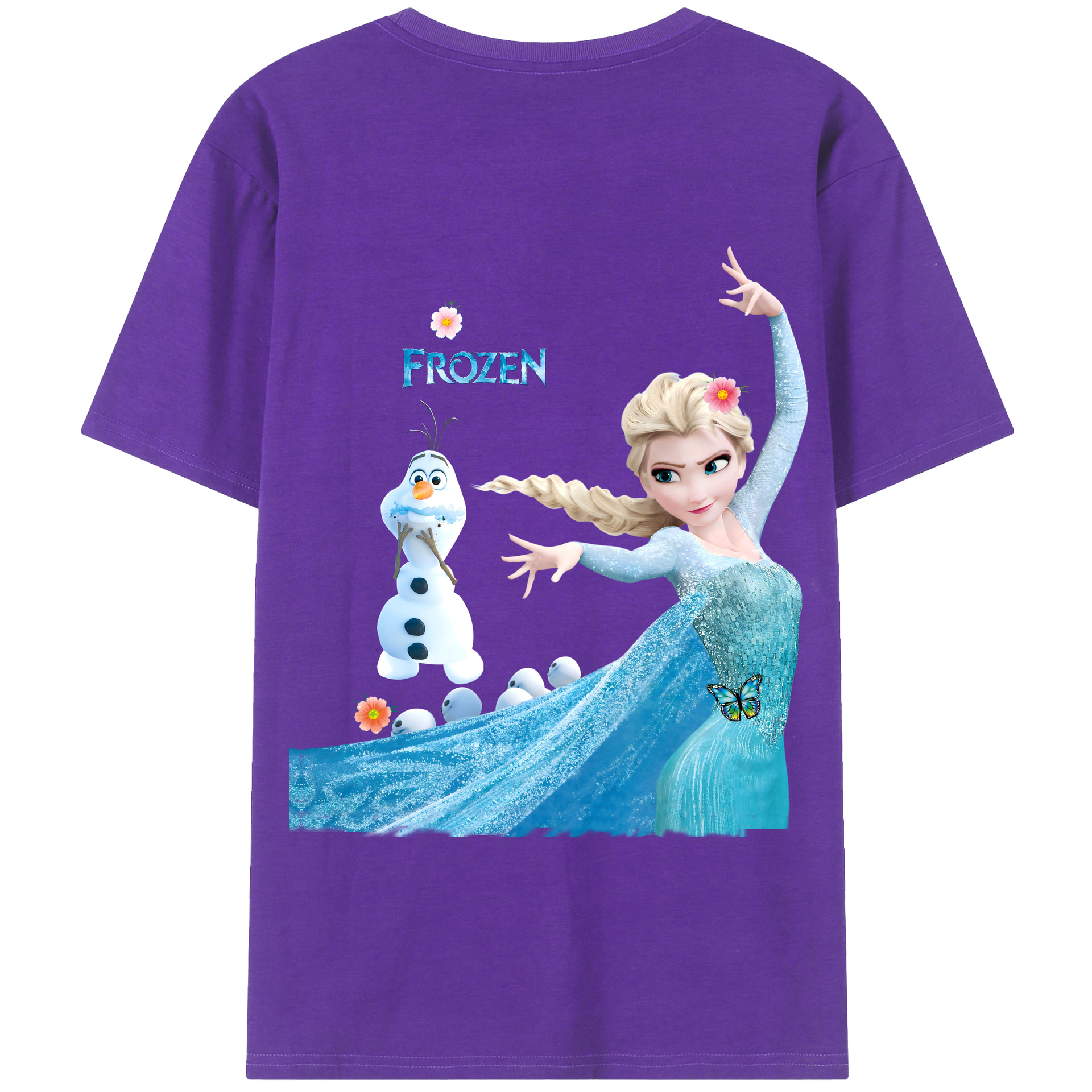 （画像用） アナと雪の女王 アンナ エルサ Frozen Anna Elsa 綿100％半袖Tシャツ（背面プリント）