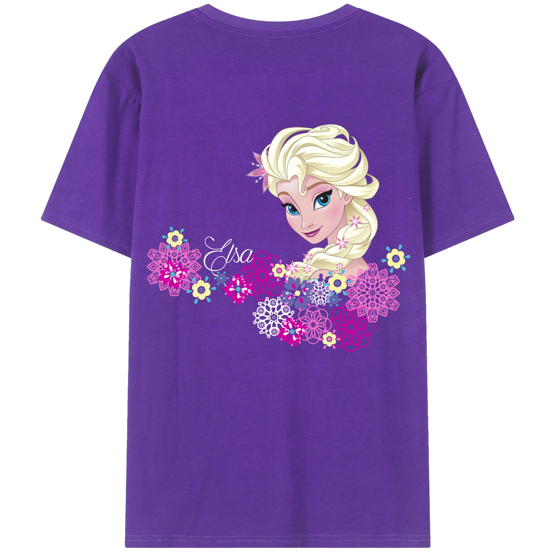 （画像用） アナと雪の女王 アンナ エルサ Frozen Anna Elsa 綿100％半袖Tシャツ（背面プリント）