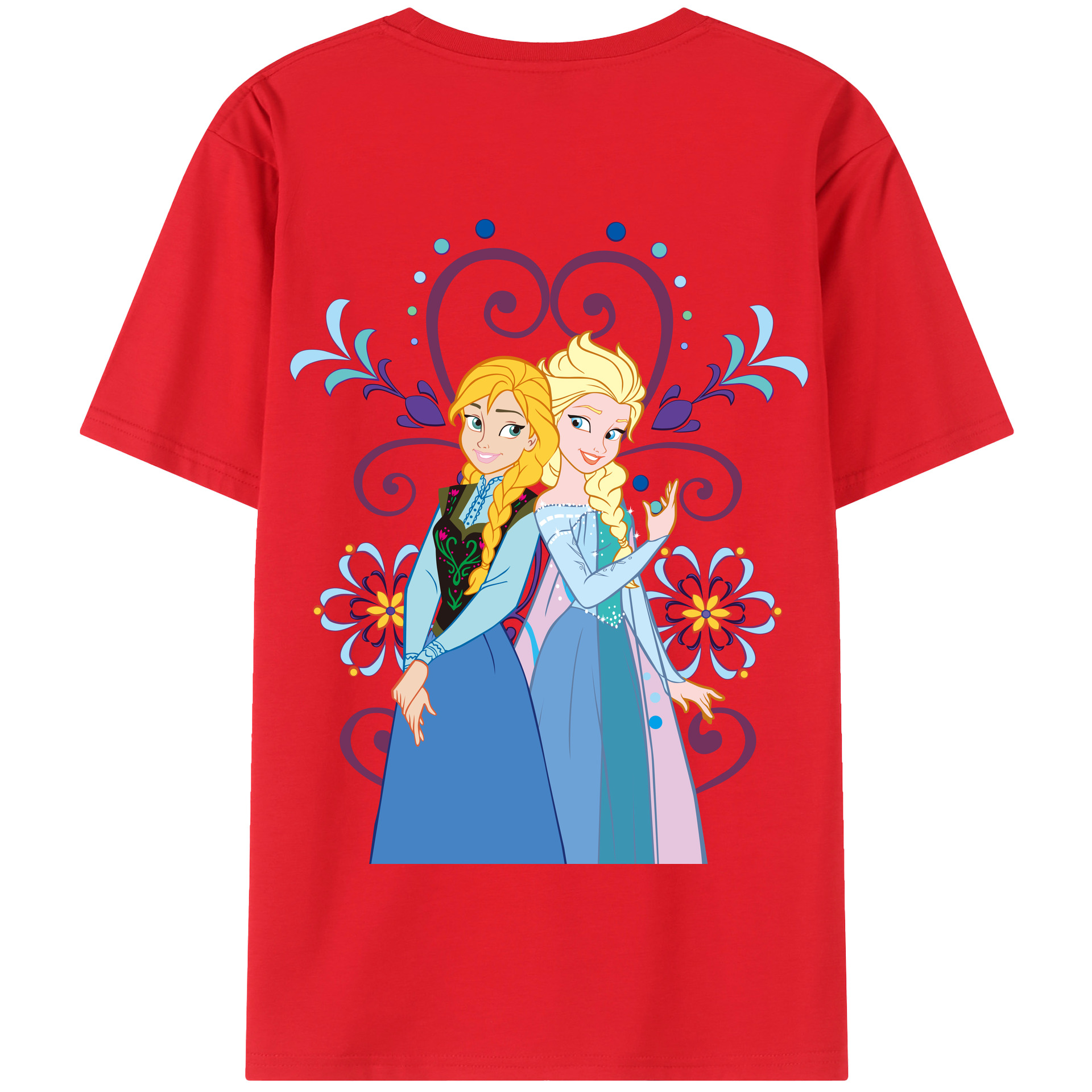 （画像用） アナと雪の女王 アンナ エルサ Frozen Anna Elsa 綿100％半袖Tシャツ（背面プリント）