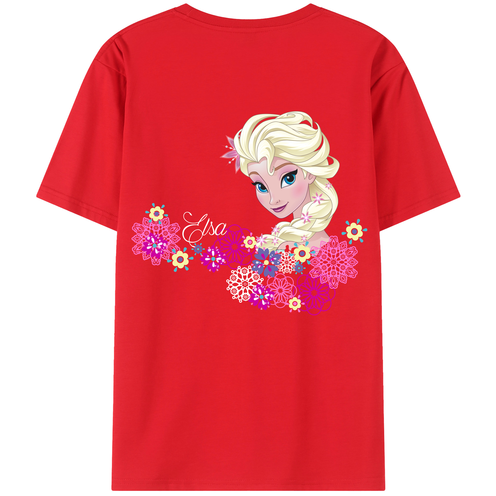 （画像用） アナと雪の女王 アンナ エルサ Frozen Anna Elsa 綿100％半袖Tシャツ（背面プリント）