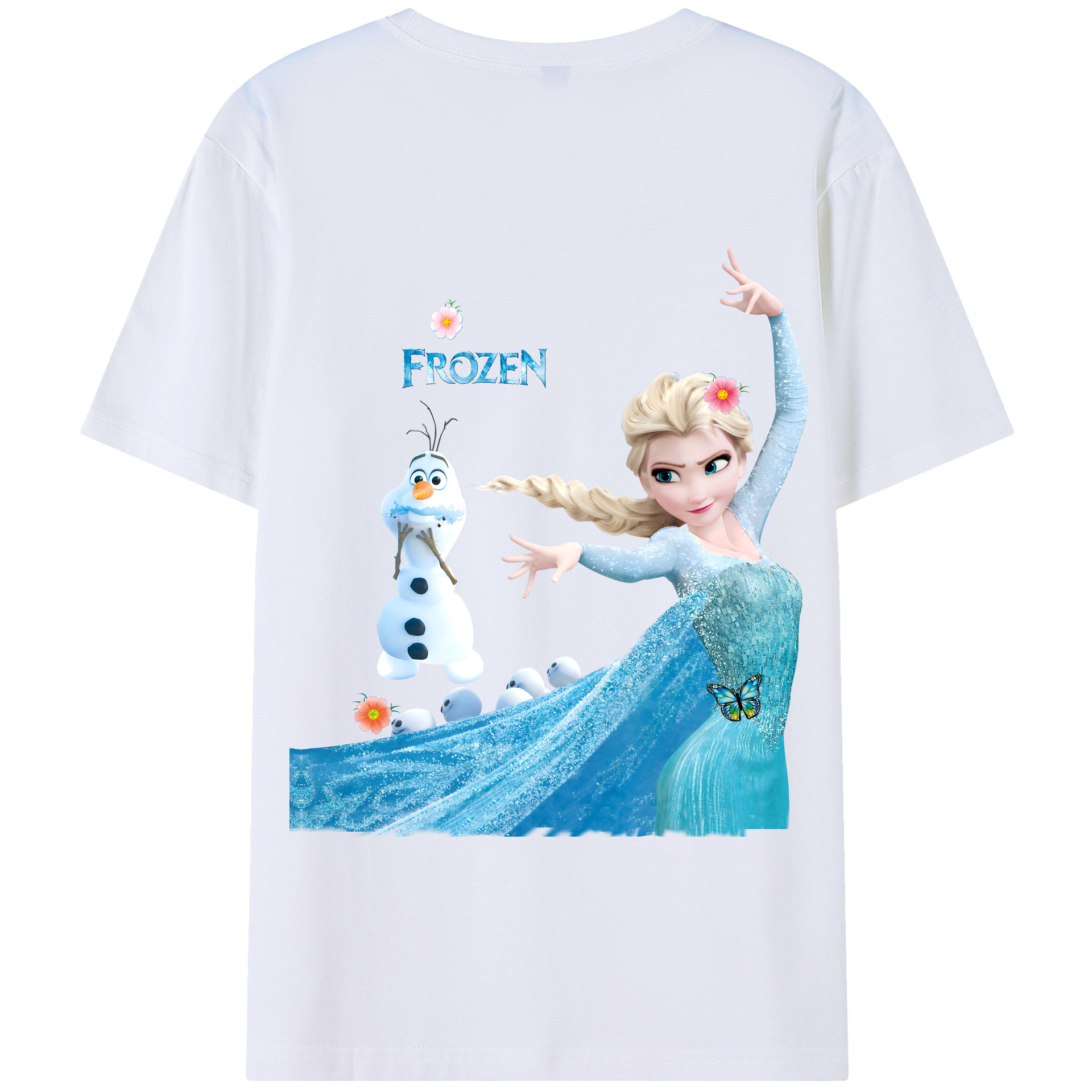 （画像用） アナと雪の女王 アンナ エルサ Frozen Anna Elsa 綿100％半袖Tシャツ（背面プリント）