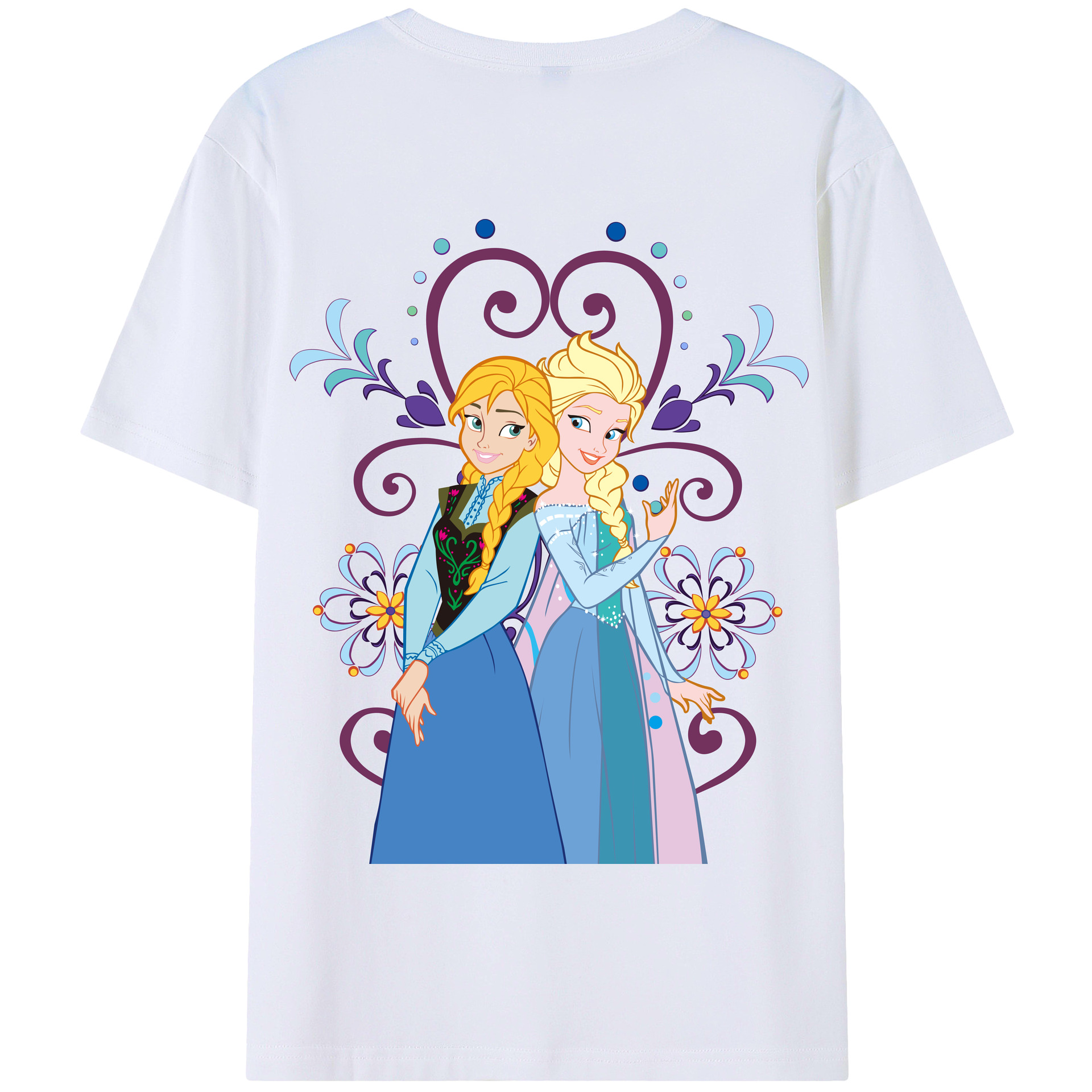 （画像用） アナと雪の女王 アンナ エルサ Frozen Anna Elsa 綿100％半袖Tシャツ（背面プリント）