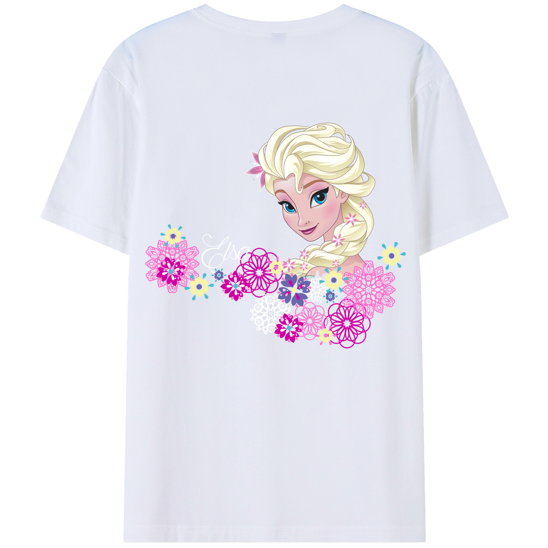 （画像用） アナと雪の女王 アンナ エルサ Frozen Anna Elsa 綿100％半袖Tシャツ（背面プリント）
