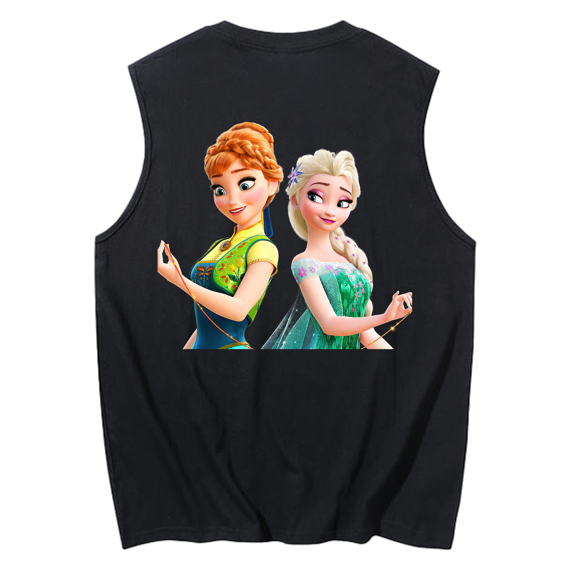 （画像用） アナと雪の女王 アンナ エルサ Frozen Anna Elsa コットン100％タンクトップ（背面プリント）