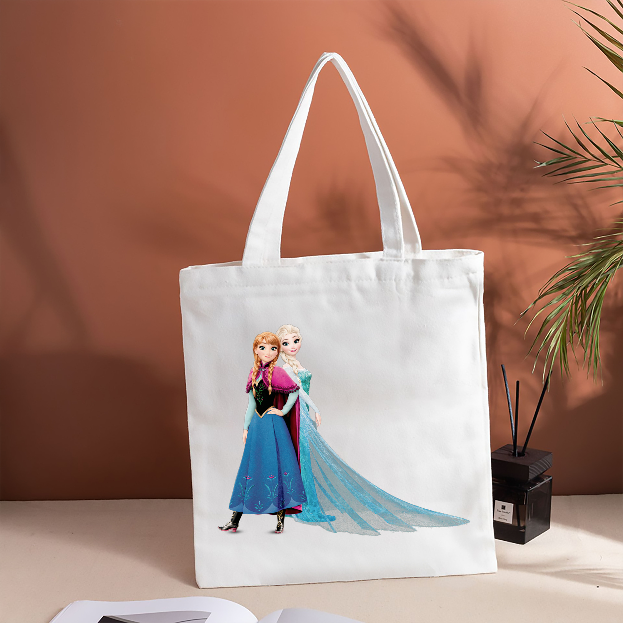 アナと雪の女王 アンナ エルサ Frozen Anna Elsa 縦型キャンバス生地手提げバッグ　トートバッグ