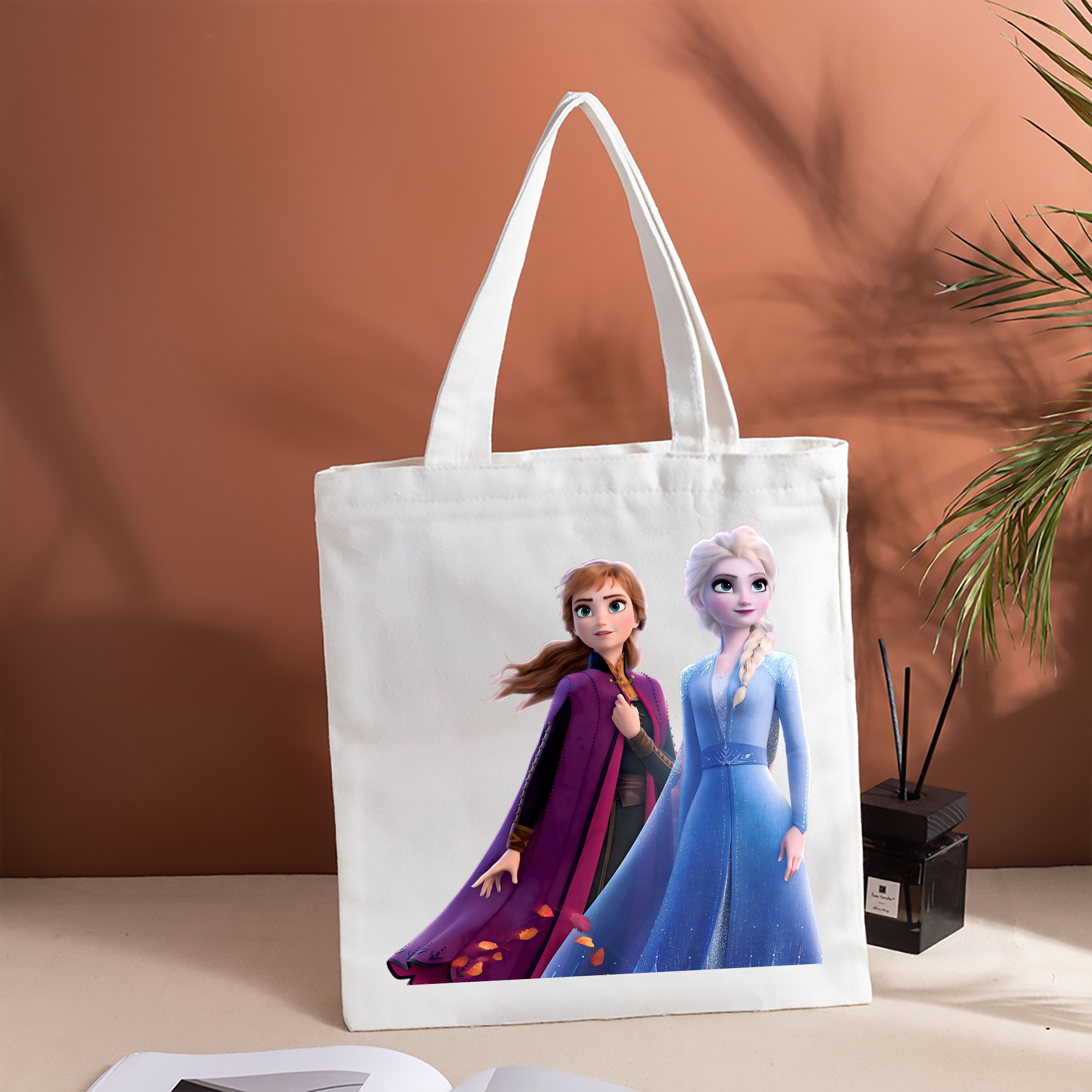 アナと雪の女王 アンナ エルサ Frozen Anna Elsa 縦型キャンバス生地手提げバッグ　トートバッグ