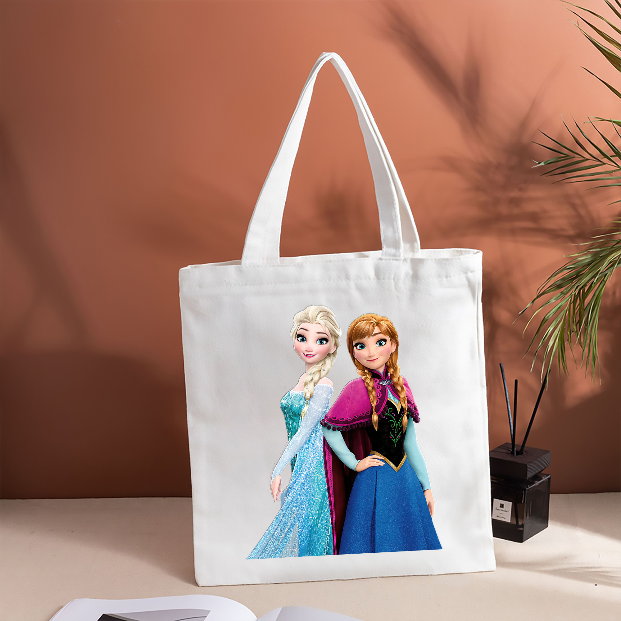 アナと雪の女王 アンナ エルサ Frozen Anna Elsa 縦型キャンバス生地手提げバッグ　トートバッグ