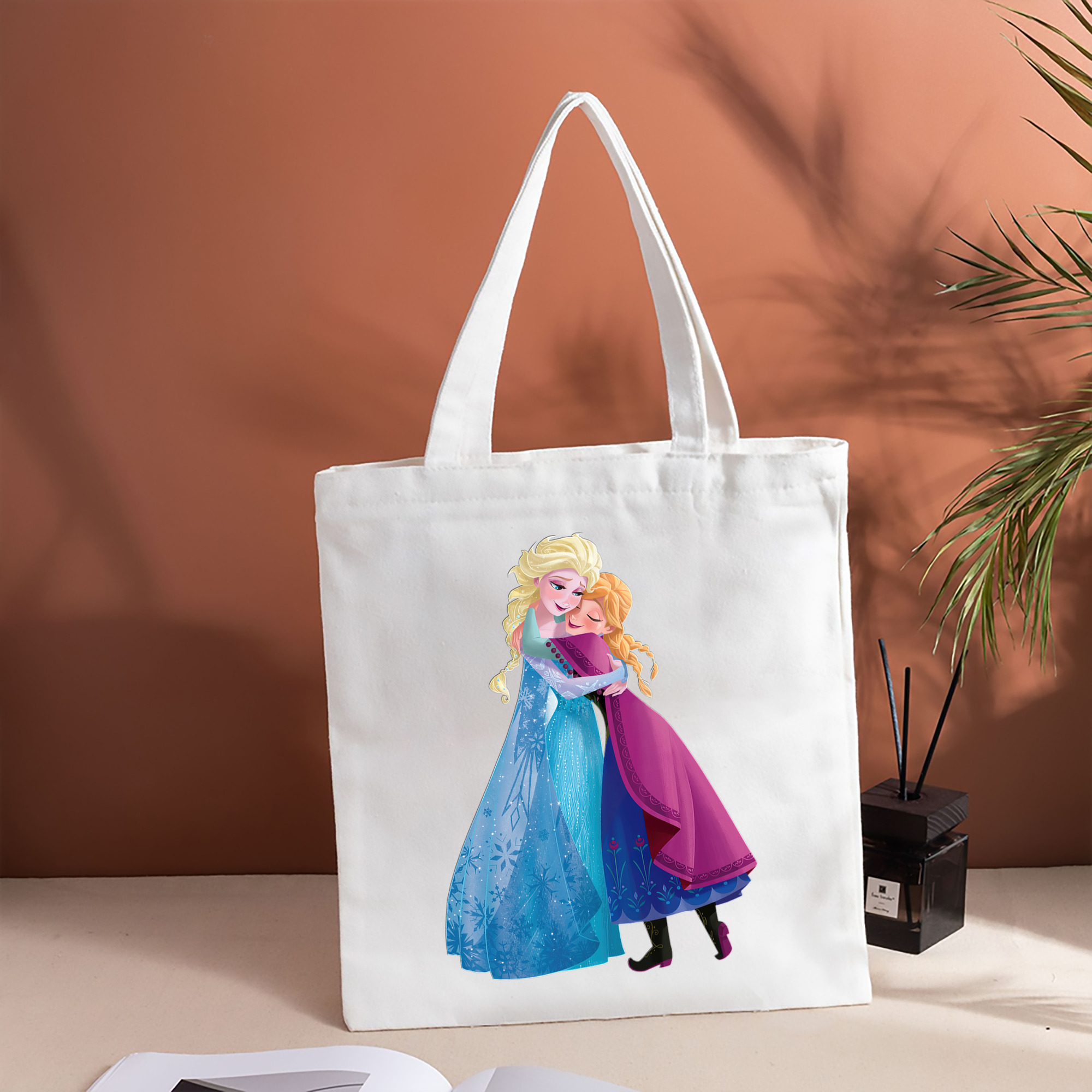 アナと雪の女王 アンナ エルサ Frozen Anna Elsa 縦型キャンバス生地手提げバッグ　トートバッグ