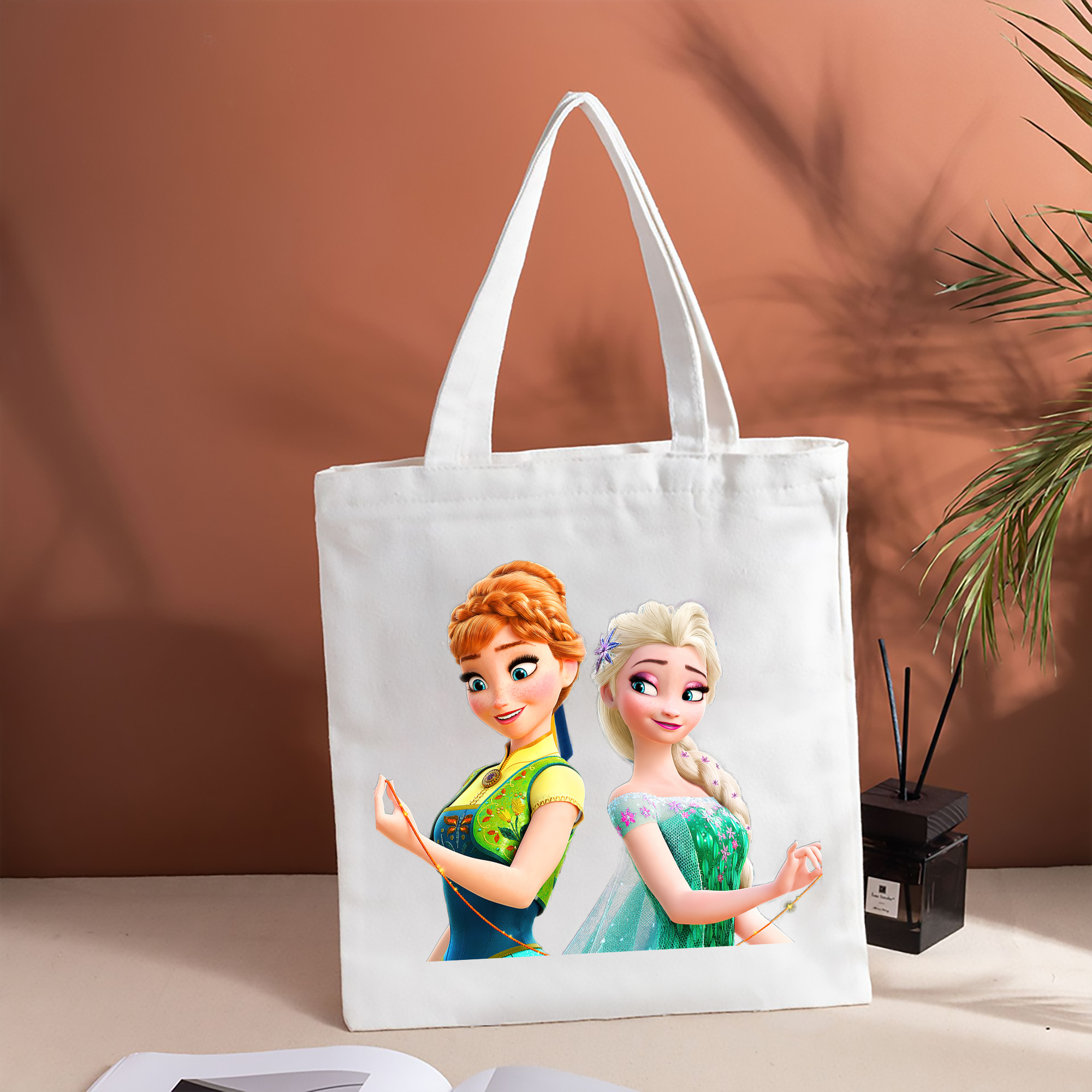 アナと雪の女王 アンナ エルサ Frozen Anna Elsa 縦型キャンバス生地手提げバッグ　トートバッグ