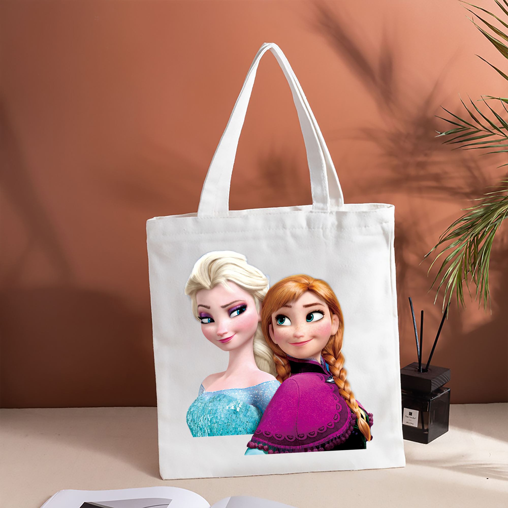 アナと雪の女王 アンナ エルサ Frozen Anna Elsa 縦型キャンバス生地手提げバッグ　トートバッグ