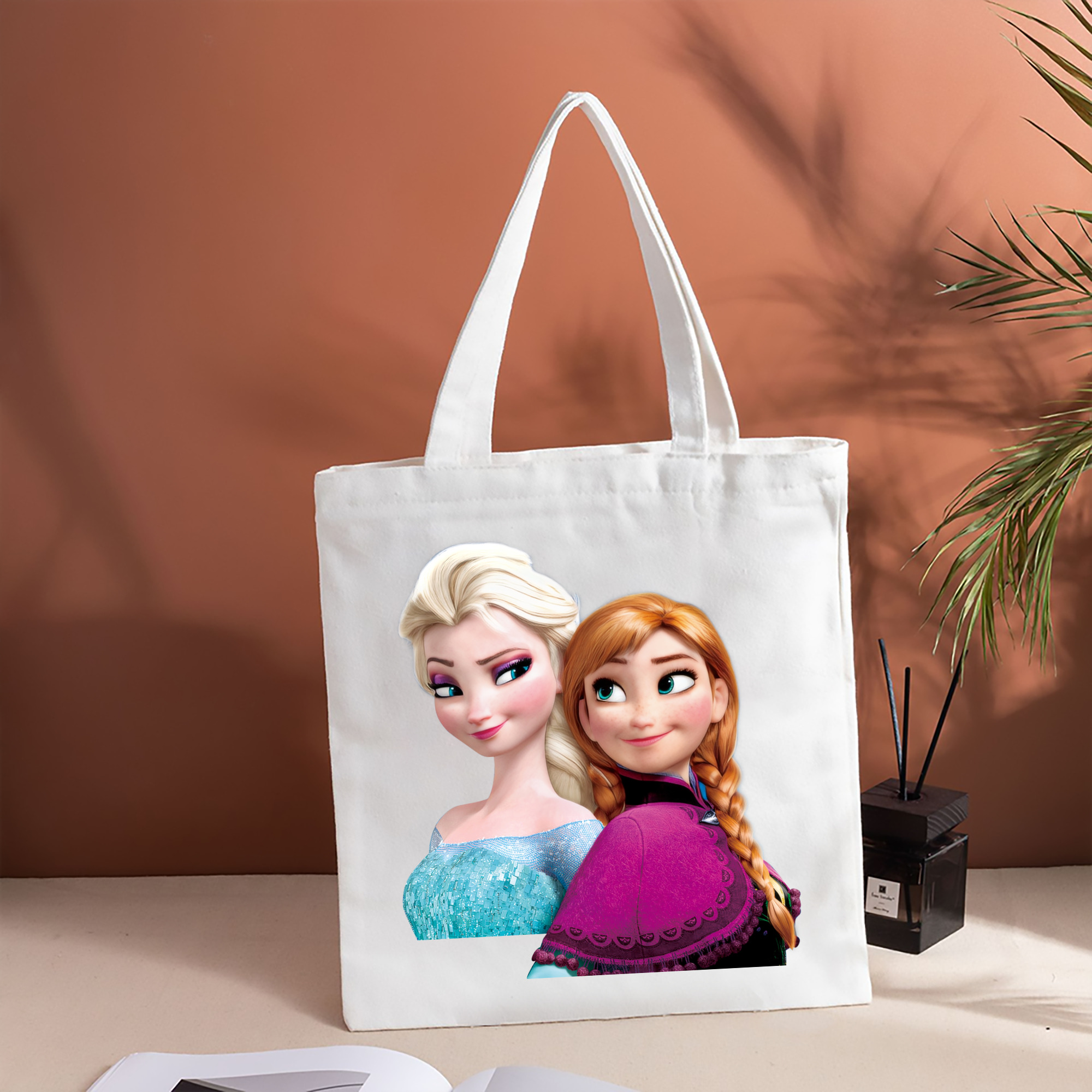 アナと雪の女王 アンナ エルサ Frozen Anna Elsa 縦型キャンバス生地手提げバッグ　トートバッグ