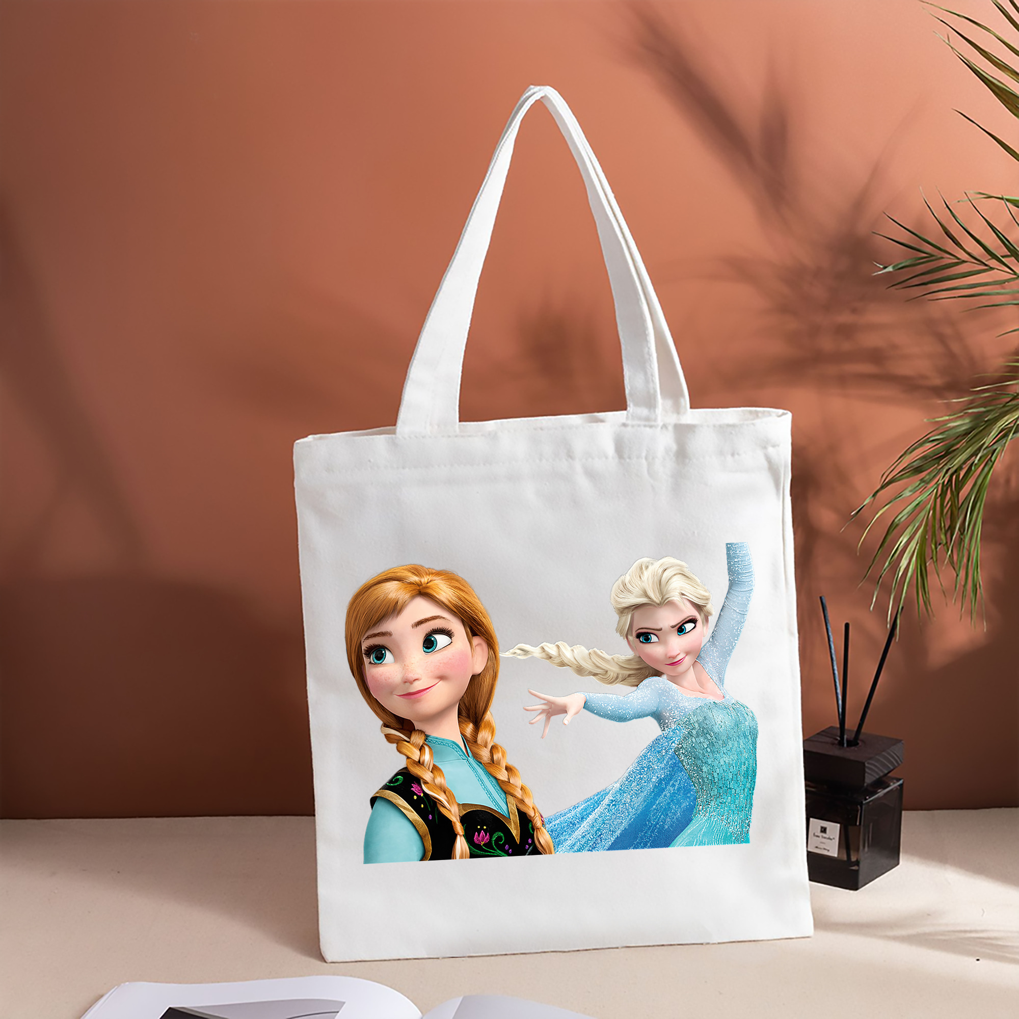 アナと雪の女王 アンナ エルサ Frozen Anna Elsa 縦型キャンバス生地手提げバッグ　トートバッグ