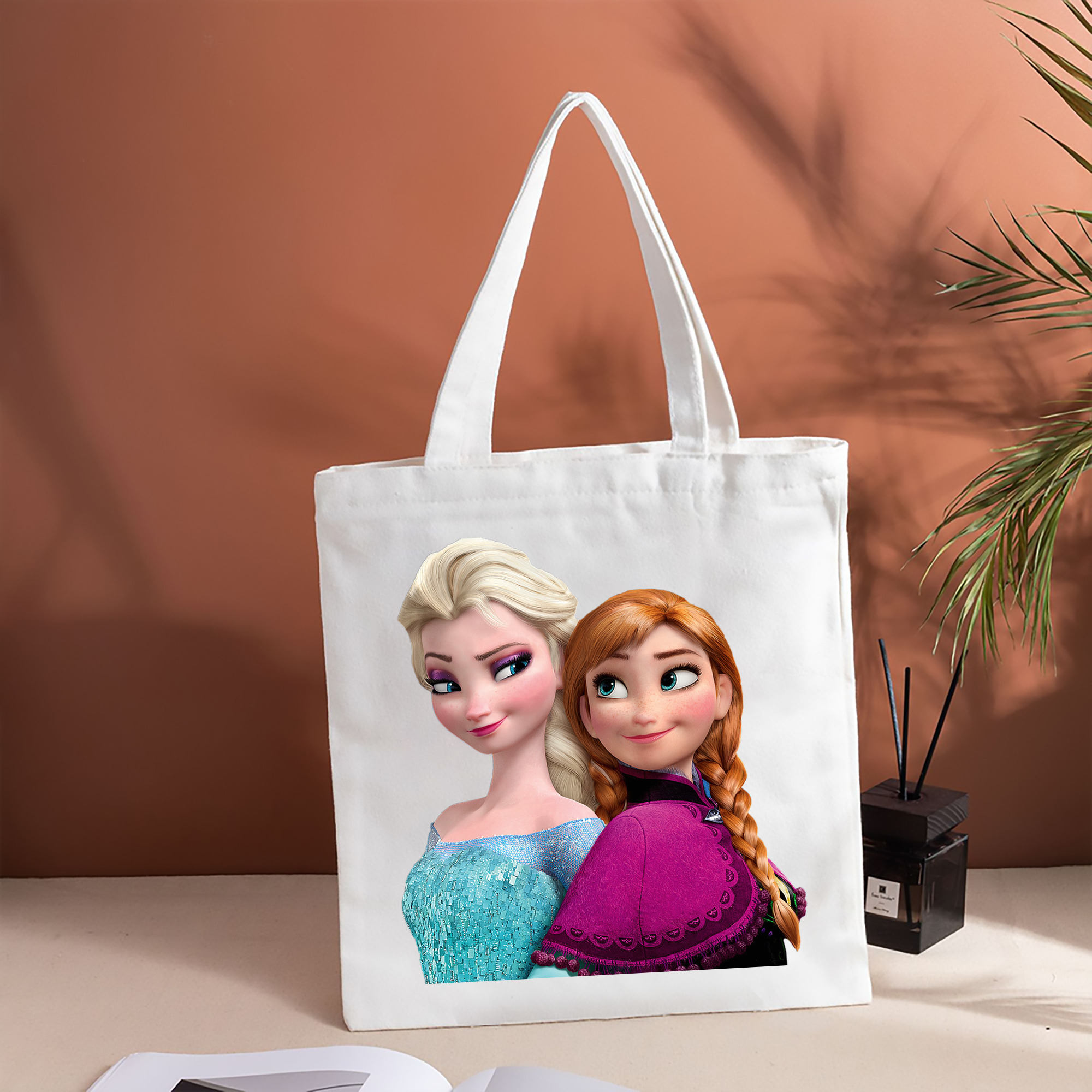 アナと雪の女王 アンナ エルサ Frozen Anna Elsa 縦型キャンバス生地手提げバッグ　トートバッグ