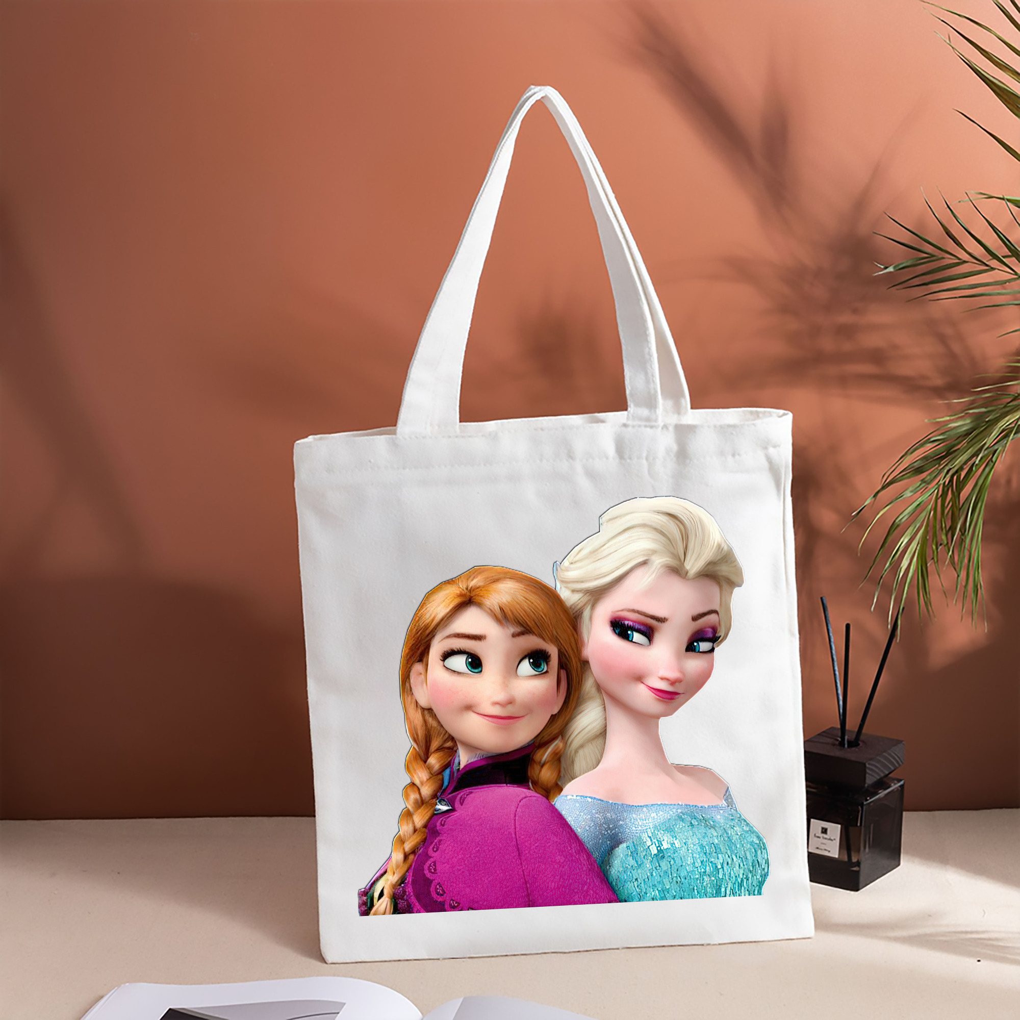 アナと雪の女王 アンナ エルサ Frozen Anna Elsa 縦型キャンバス生地手提げバッグ　トートバッグ