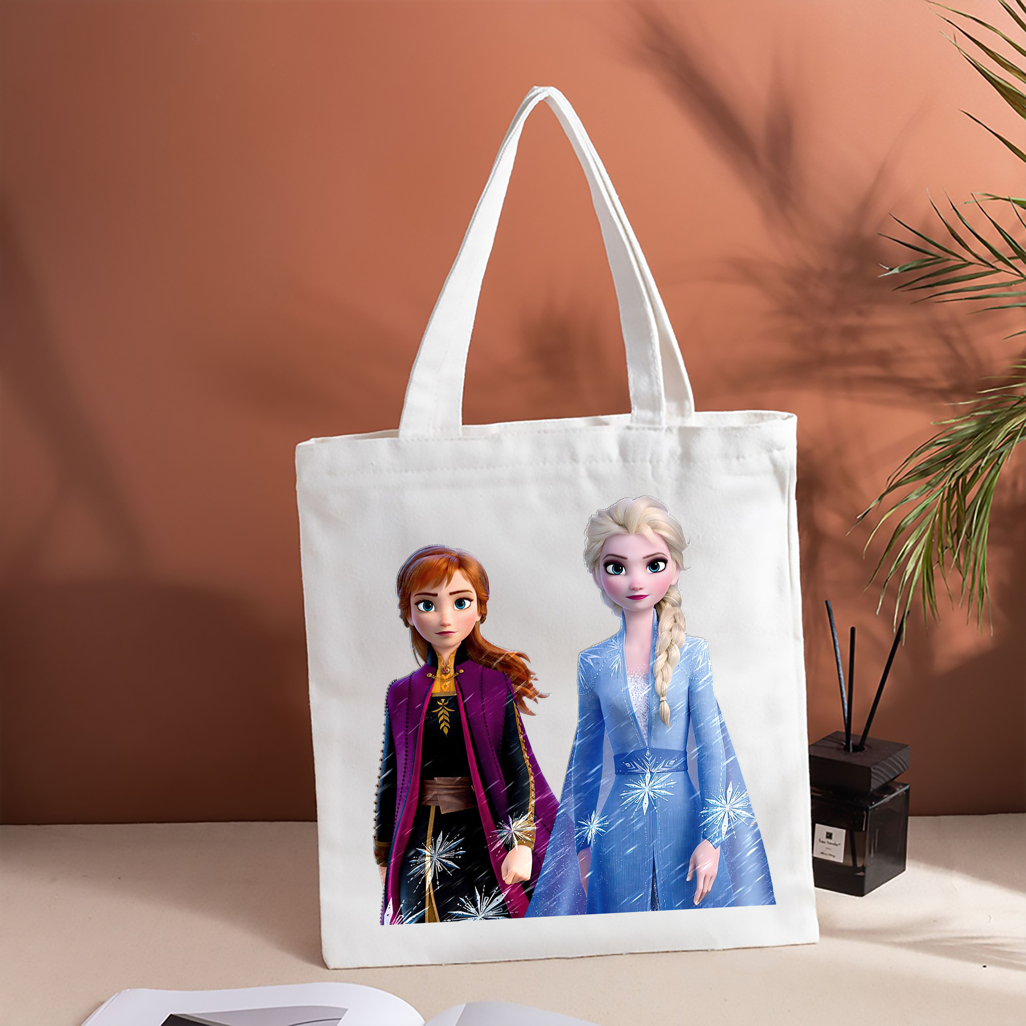 アナと雪の女王 アンナ エルサ Frozen Anna Elsa 縦型キャンバス生地手提げバッグ　トートバッグ