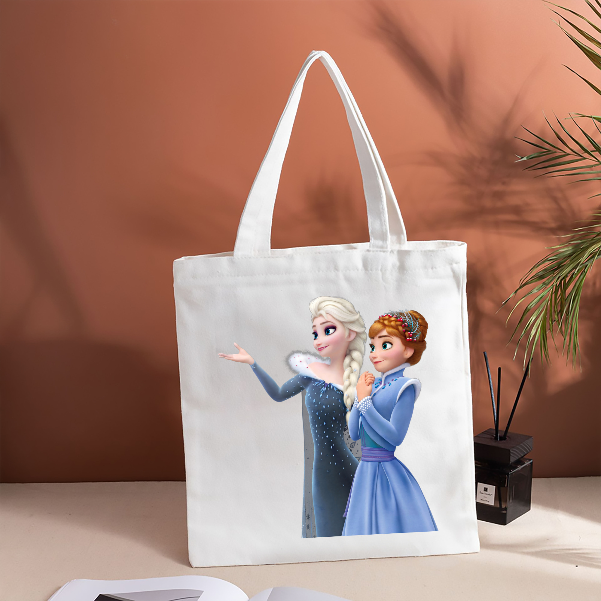 アナと雪の女王 アンナ エルサ Frozen Anna Elsa 縦型キャンバス生地手提げバッグ　トートバッグ