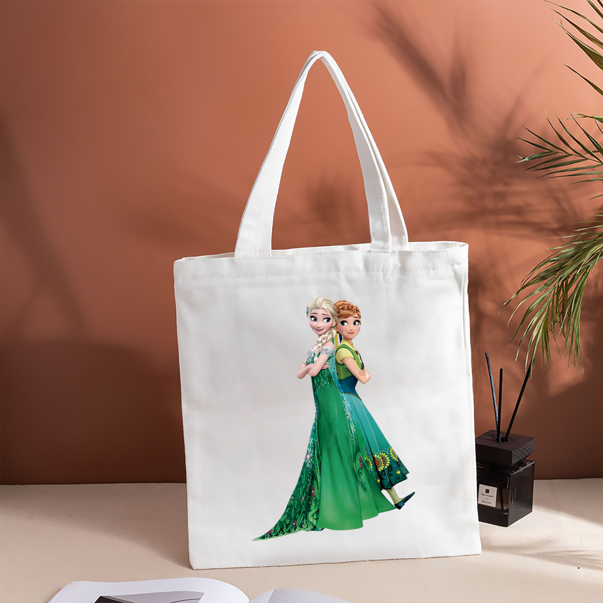アナと雪の女王 アンナ エルサ Frozen Anna Elsa 縦型キャンバス生地手提げバッグ　トートバッグ