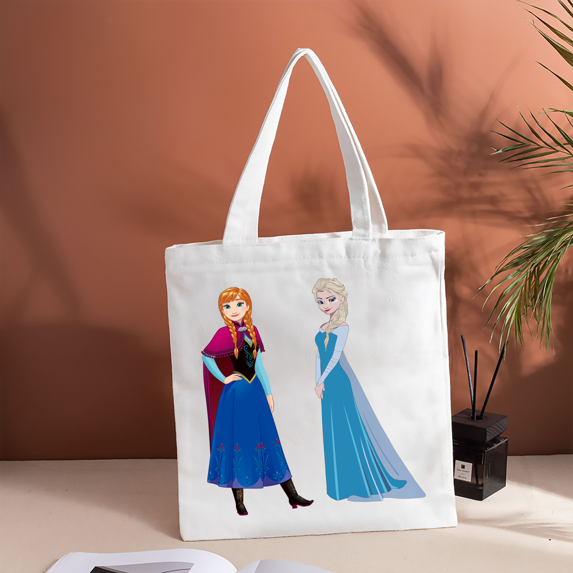 アナと雪の女王 アンナ エルサ Frozen Anna Elsa 縦型キャンバス生地手提げバッグ　トートバッグ