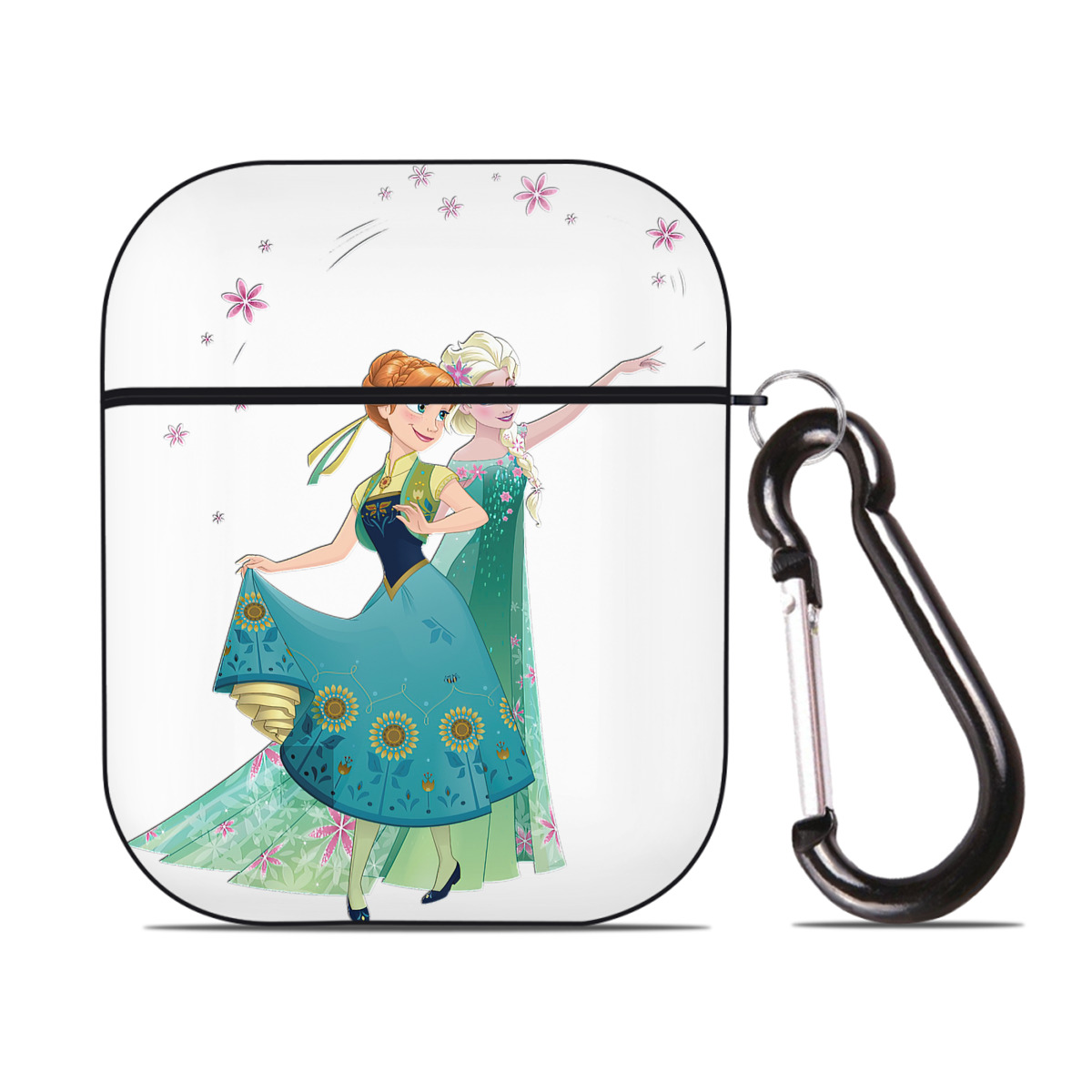 （画像用） アナと雪の女王 アンナ エルサ Frozen Anna Elsa AirPods 第2世代保護ケース ハードシェル ブラック 耐衝撃・防指紋・カラビナ付き