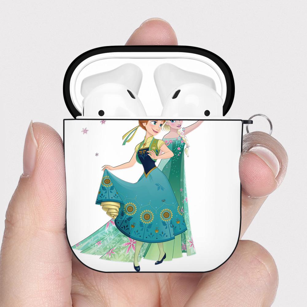 （画像用） アナと雪の女王 アンナ エルサ Frozen Anna Elsa AirPods 第2世代保護ケース ハードシェル ブラック 耐衝撃・防指紋・カラビナ付き
