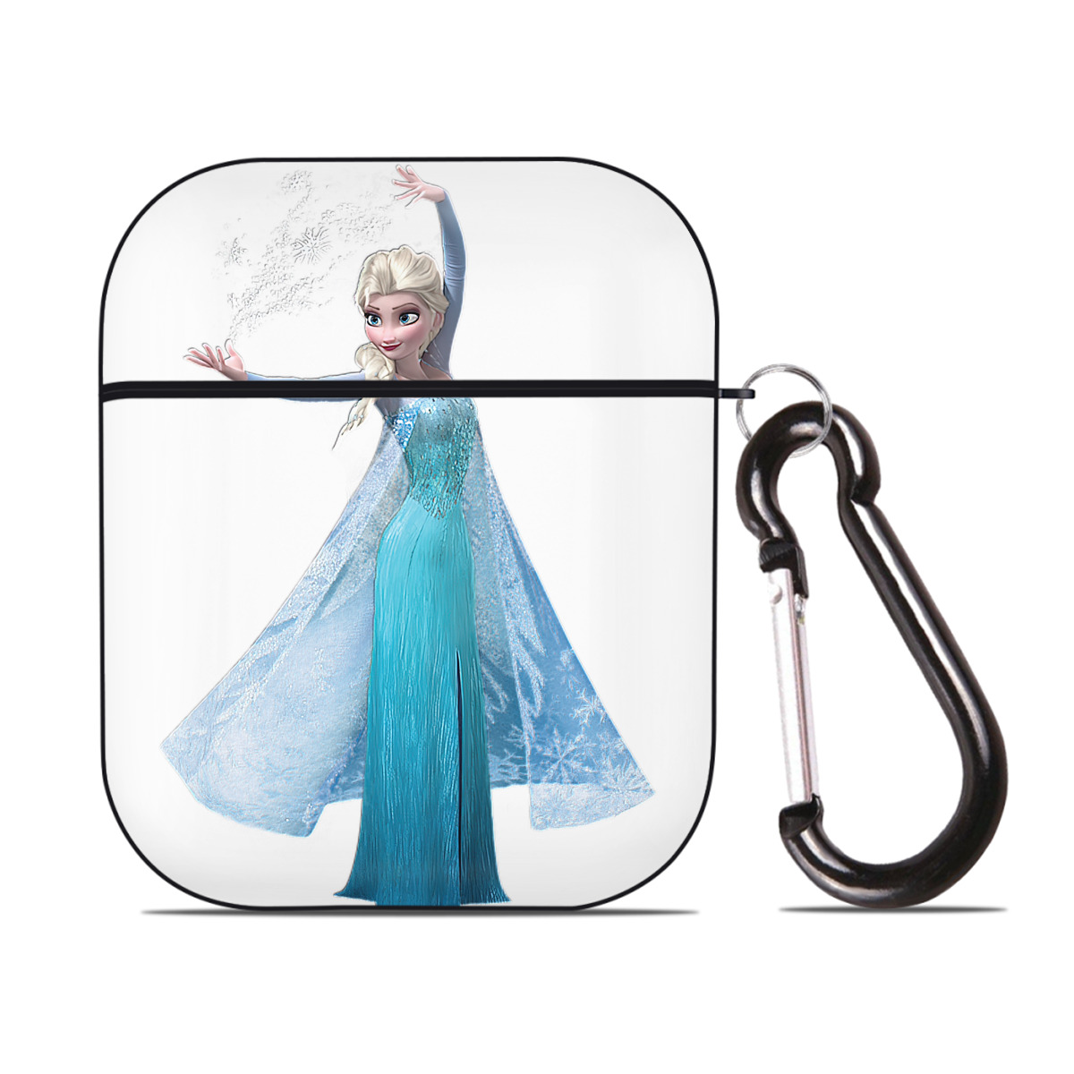 （画像用） アナと雪の女王 アンナ エルサ Frozen Anna Elsa AirPods 第2世代保護ケース ハードシェル ブラック 耐衝撃・防指紋・カラビナ付き