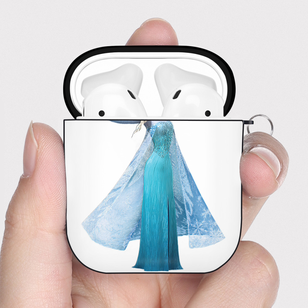 （画像用） アナと雪の女王 アンナ エルサ Frozen Anna Elsa AirPods 第2世代保護ケース ハードシェル ブラック 耐衝撃・防指紋・カラビナ付き