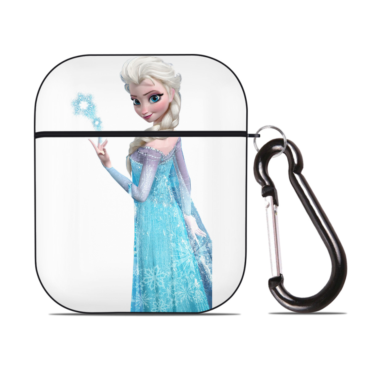 （画像用） アナと雪の女王 アンナ エルサ Frozen Anna Elsa AirPods 第2世代保護ケース ハードシェル ブラック 耐衝撃・防指紋・カラビナ付き